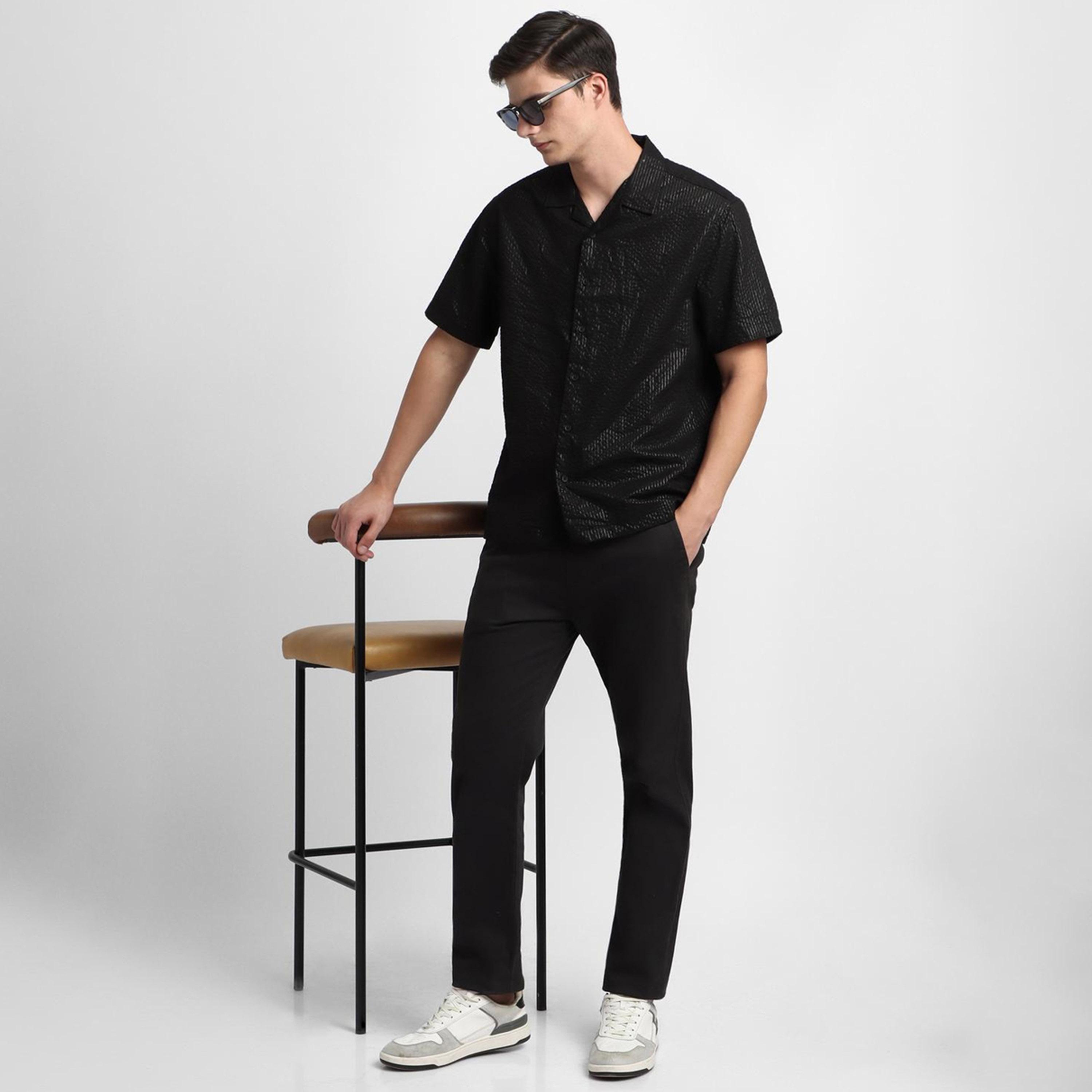 دينيس لينغو× ستايلي-  قميص كاجوال ياقة كوبية مزخرفة-men-clothing-shirts-image-1