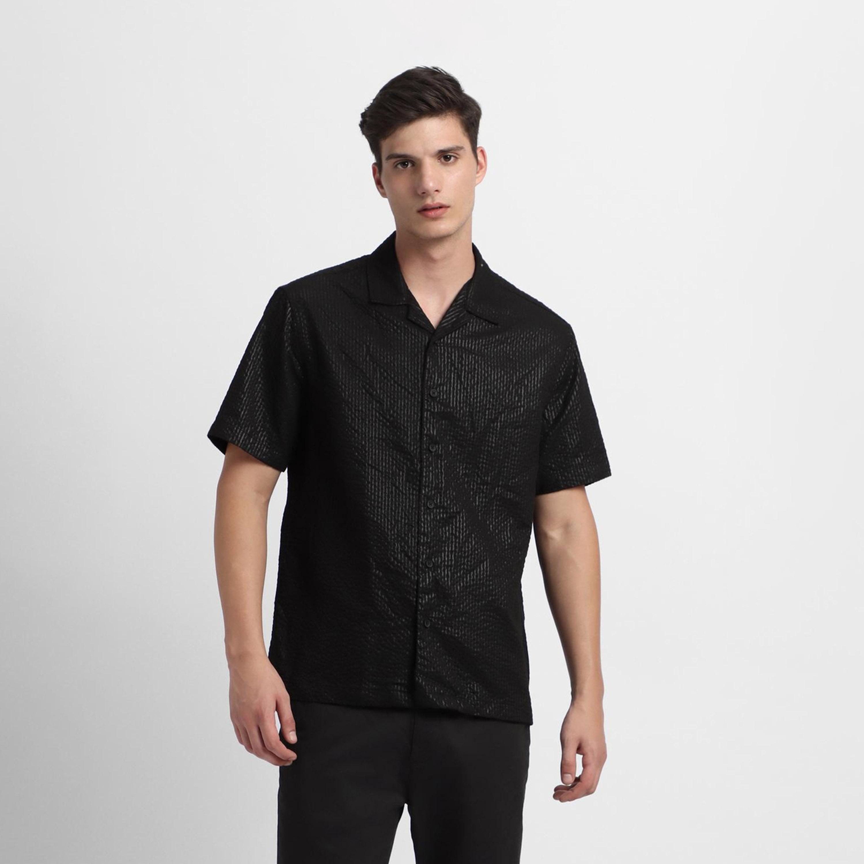 دينيس لينغو× ستايلي-  قميص كاجوال ياقة كوبية مزخرفة-men-clothing-shirts-image-2