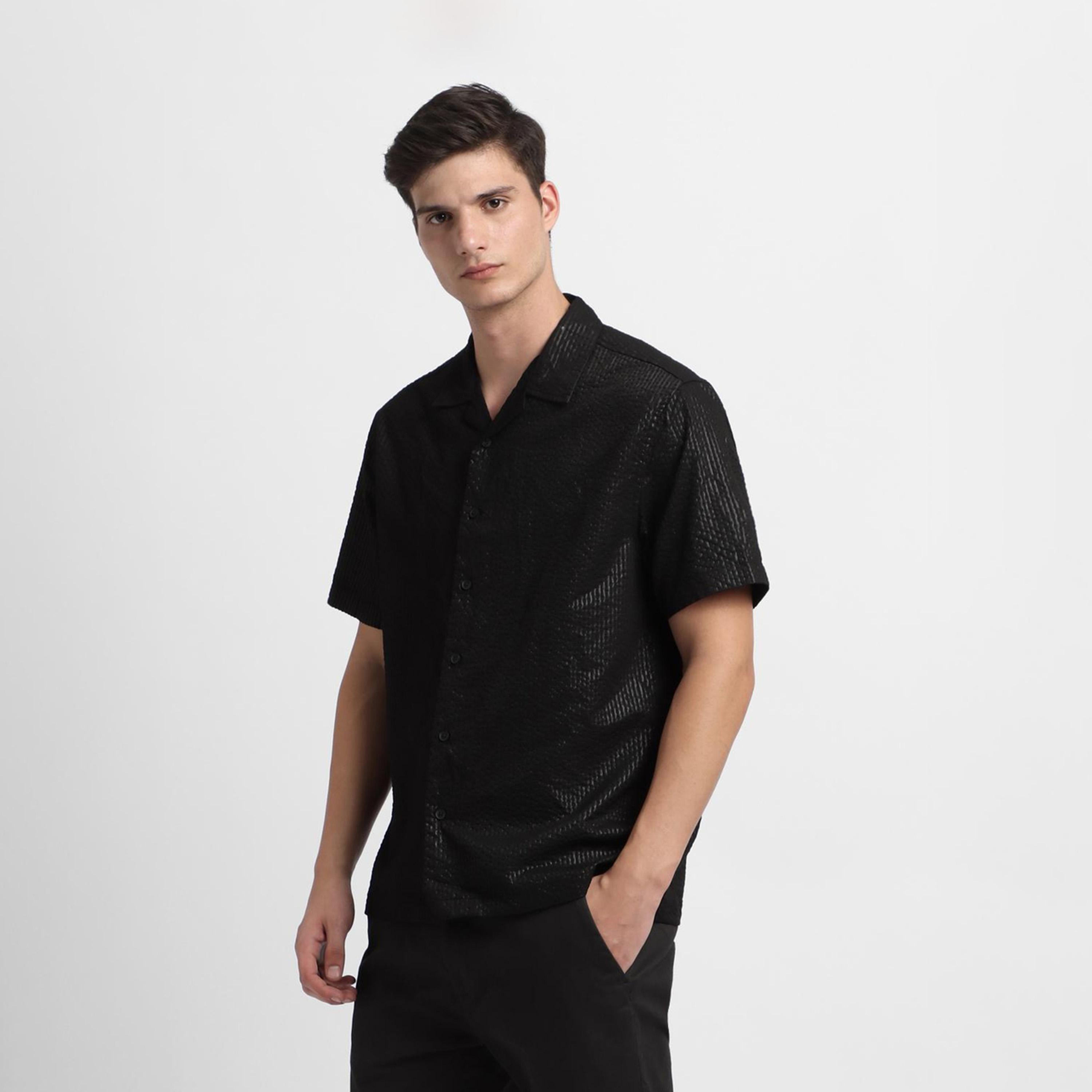 دينيس لينغو× ستايلي-  قميص كاجوال ياقة كوبية مزخرفة-men-clothing-shirts-image-3