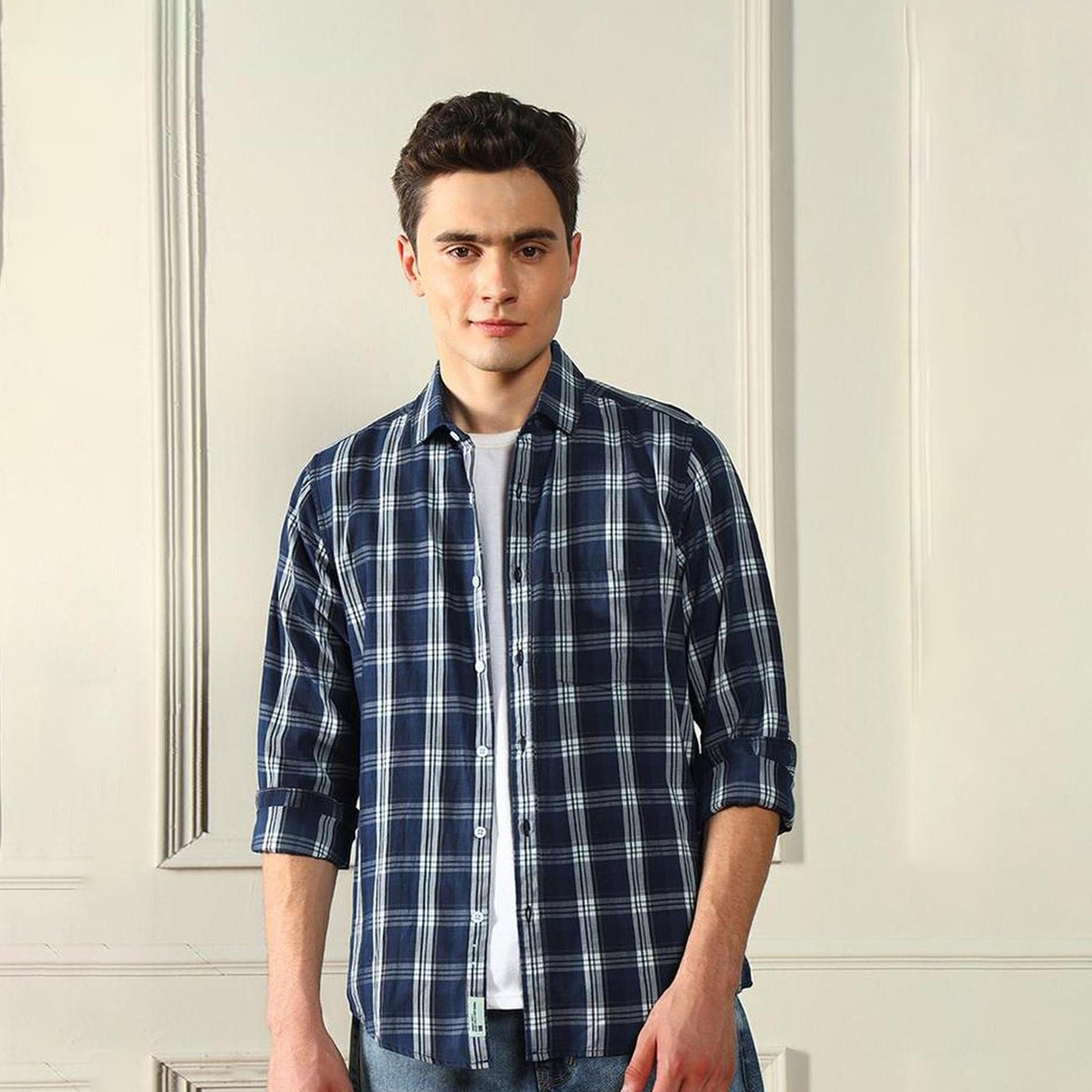 دينيس لينغو× ستايلي-  قميص كاجوال قماش ترتان الأزرق-men-clothing-shirts-image-5
