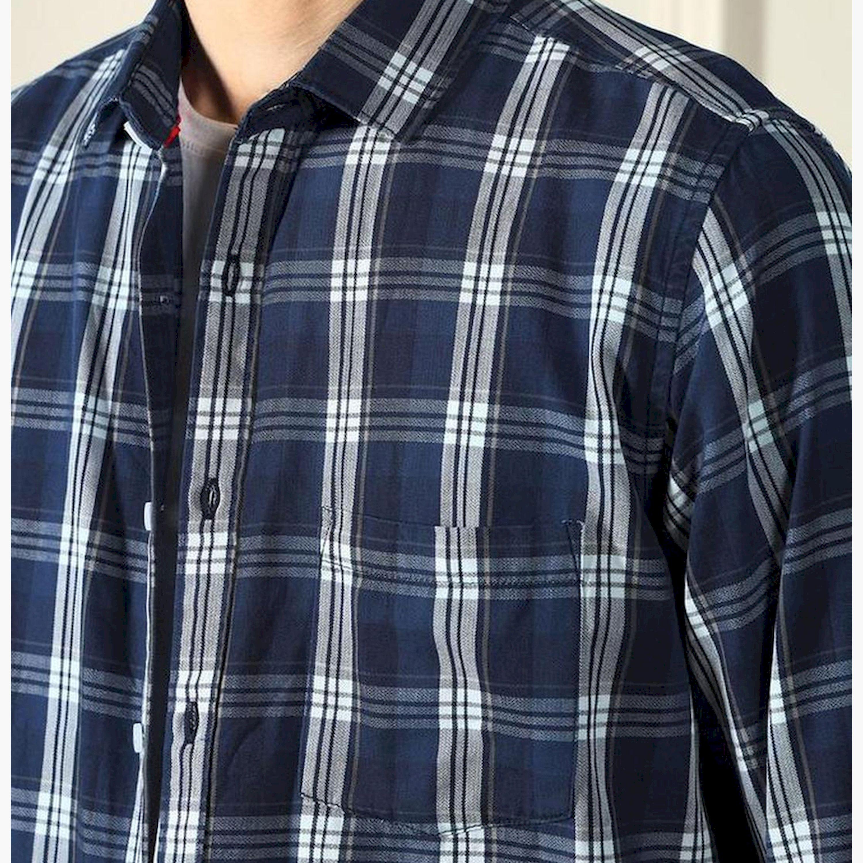 دينيس لينغو× ستايلي-  قميص كاجوال قماش ترتان الأزرق-men-clothing-shirts-image-7