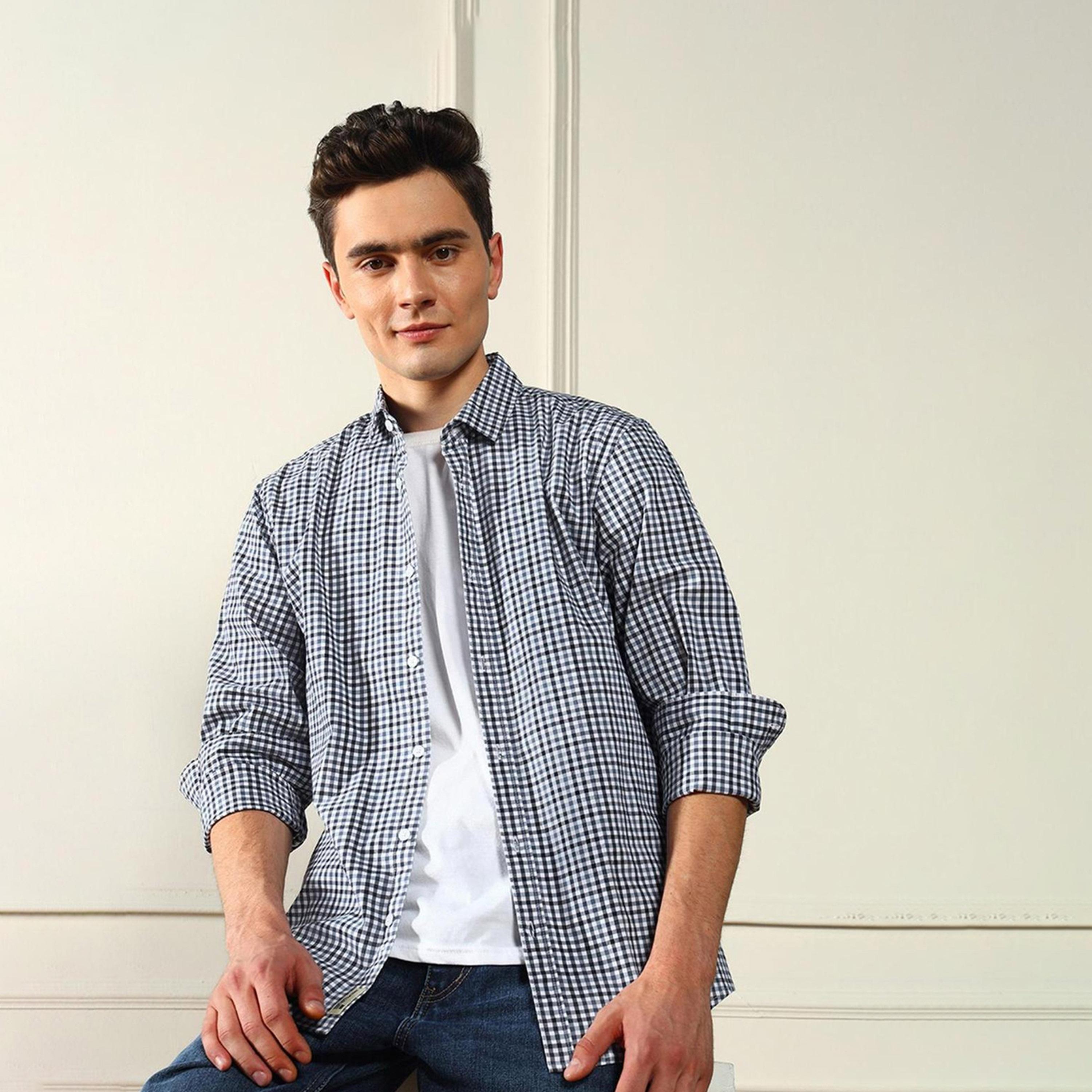 Dennis Lingo X Styli Blue Gingham Checks Opaque Checked Casual Shirt-men-clothing-shirts-image-2