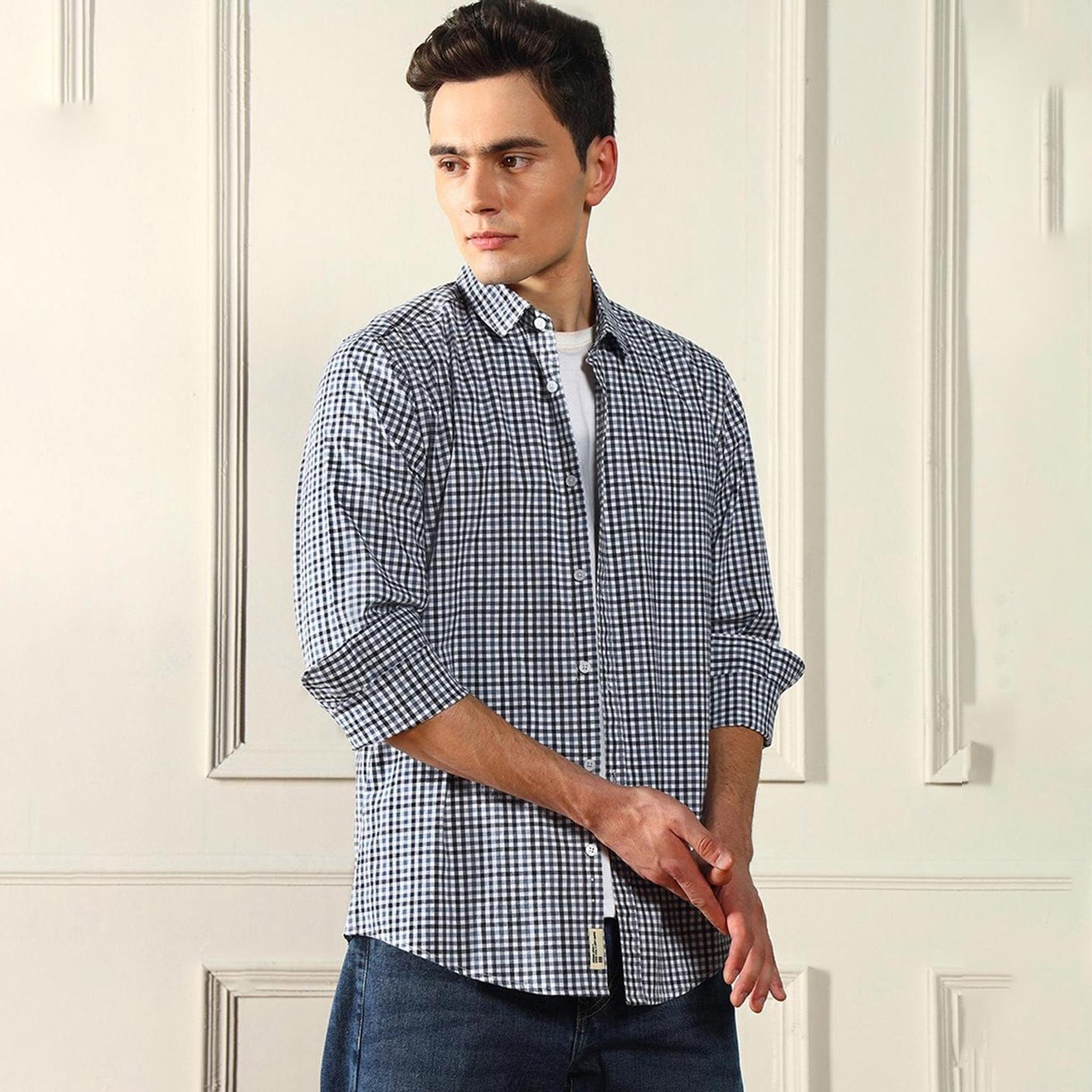 Dennis Lingo X Styli Blue Gingham Checks Opaque Checked Casual Shirt-men-clothing-shirts-image-4