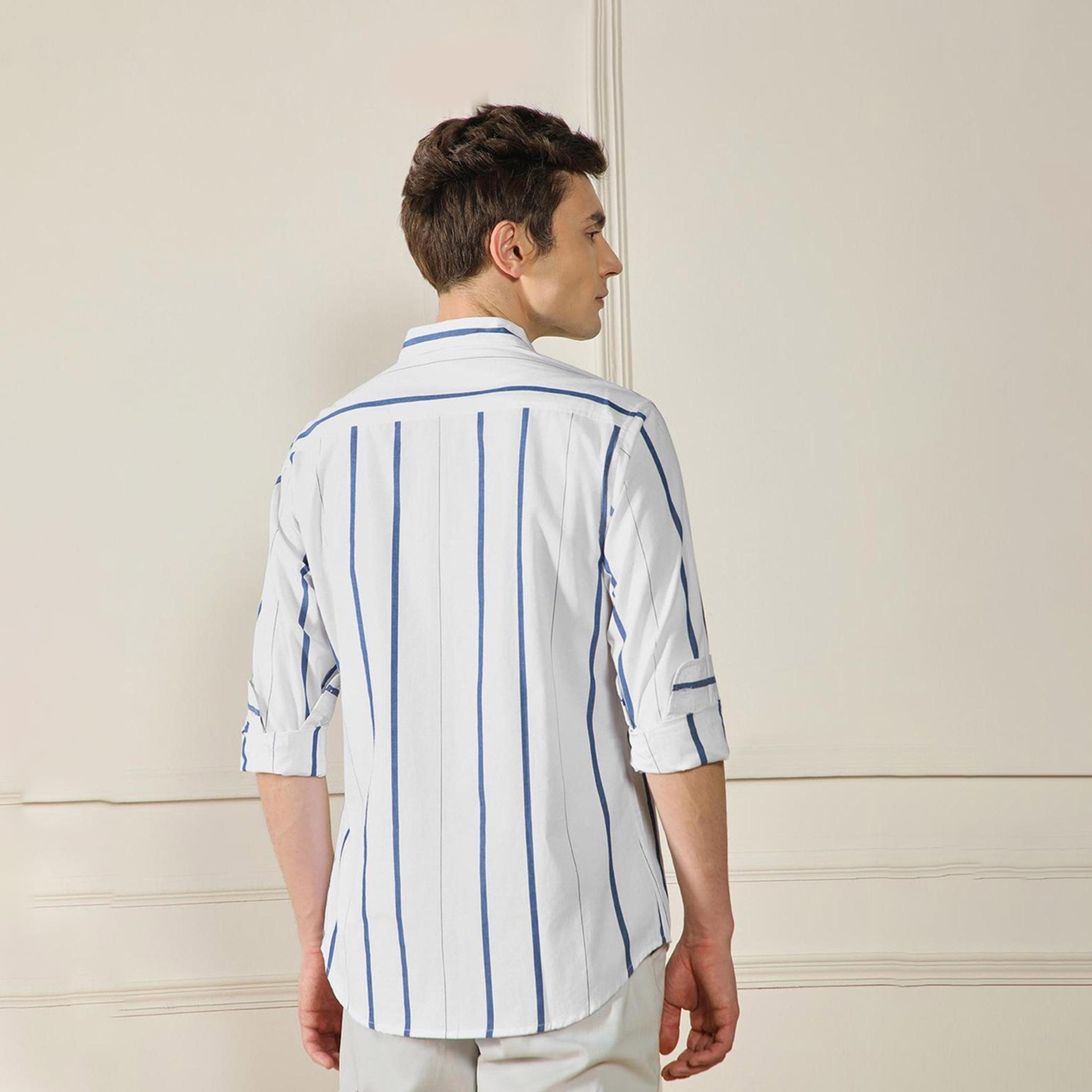 Dennis Lingo X Styli White Spread Collar Striped Cotton Regular Fit Casual Shirt-men-clothing-shirts-image-2