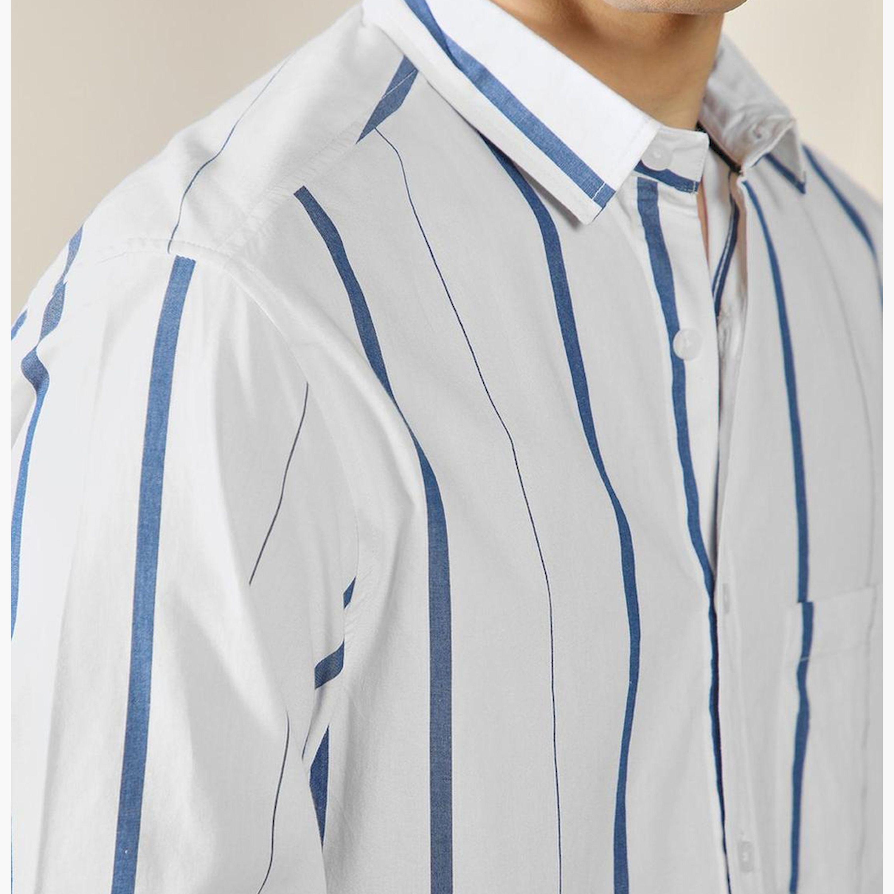 Dennis Lingo X Styli White Spread Collar Striped Cotton Regular Fit Casual Shirt-men-clothing-shirts-image-3