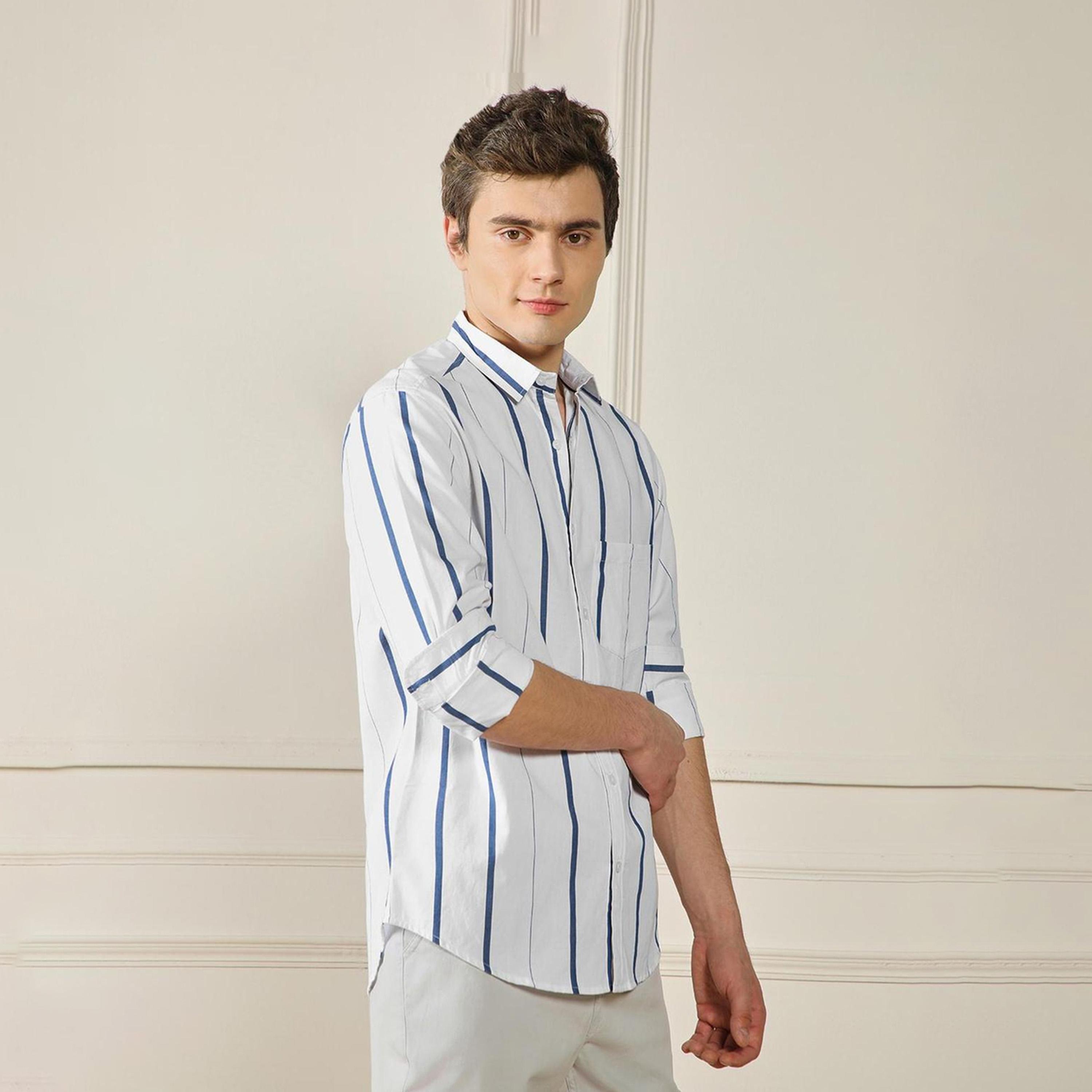 دينيس لينغو× ستايلي-  قميص أبيض ياقة واسعة قطن مخطط بقصة عادية-men-clothing-shirts-image-5