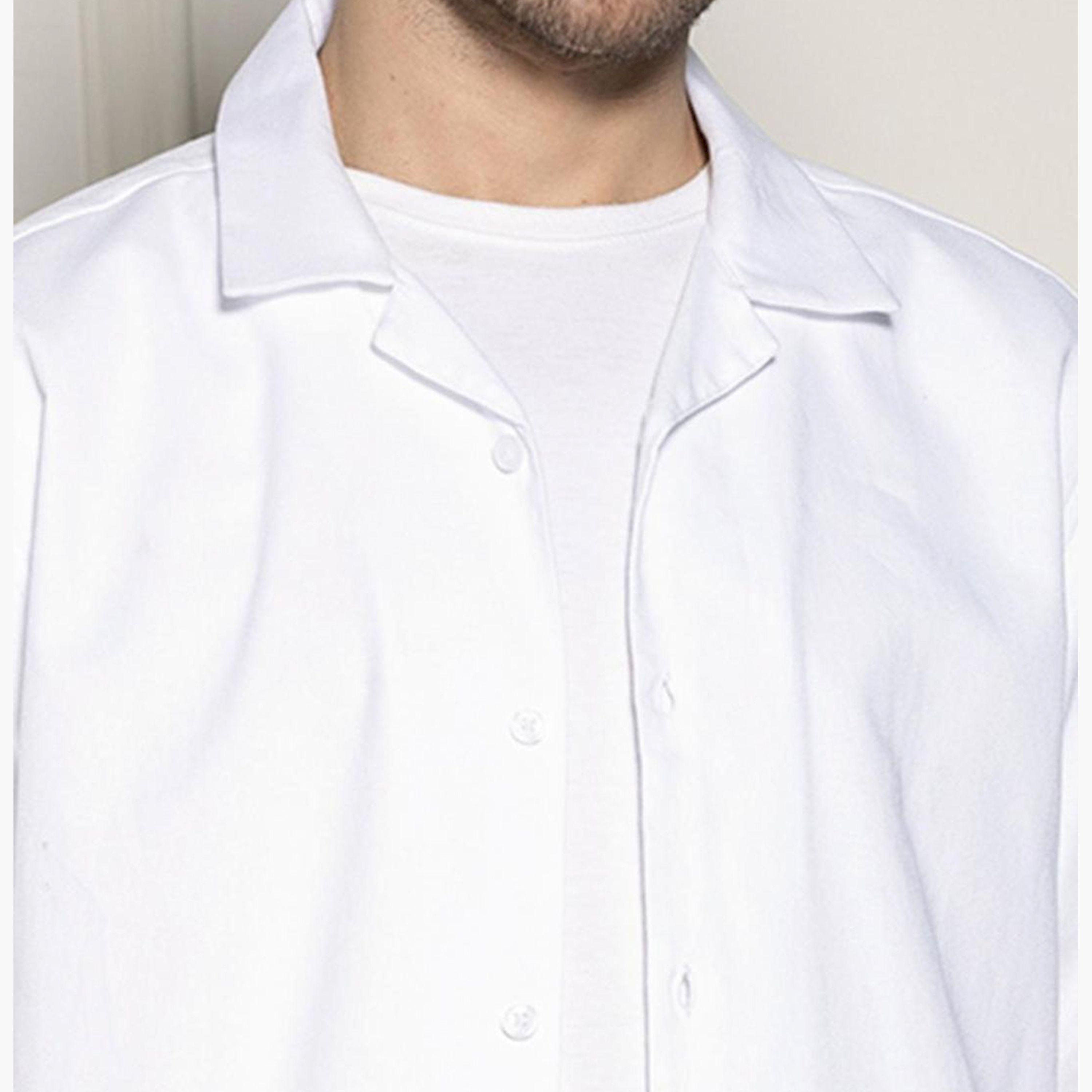 دينيس لينغو× ستايلي-  قميص أبيض ياقة واسعة وأكمام قصيرة قطن-men-clothing-shirts-image-3