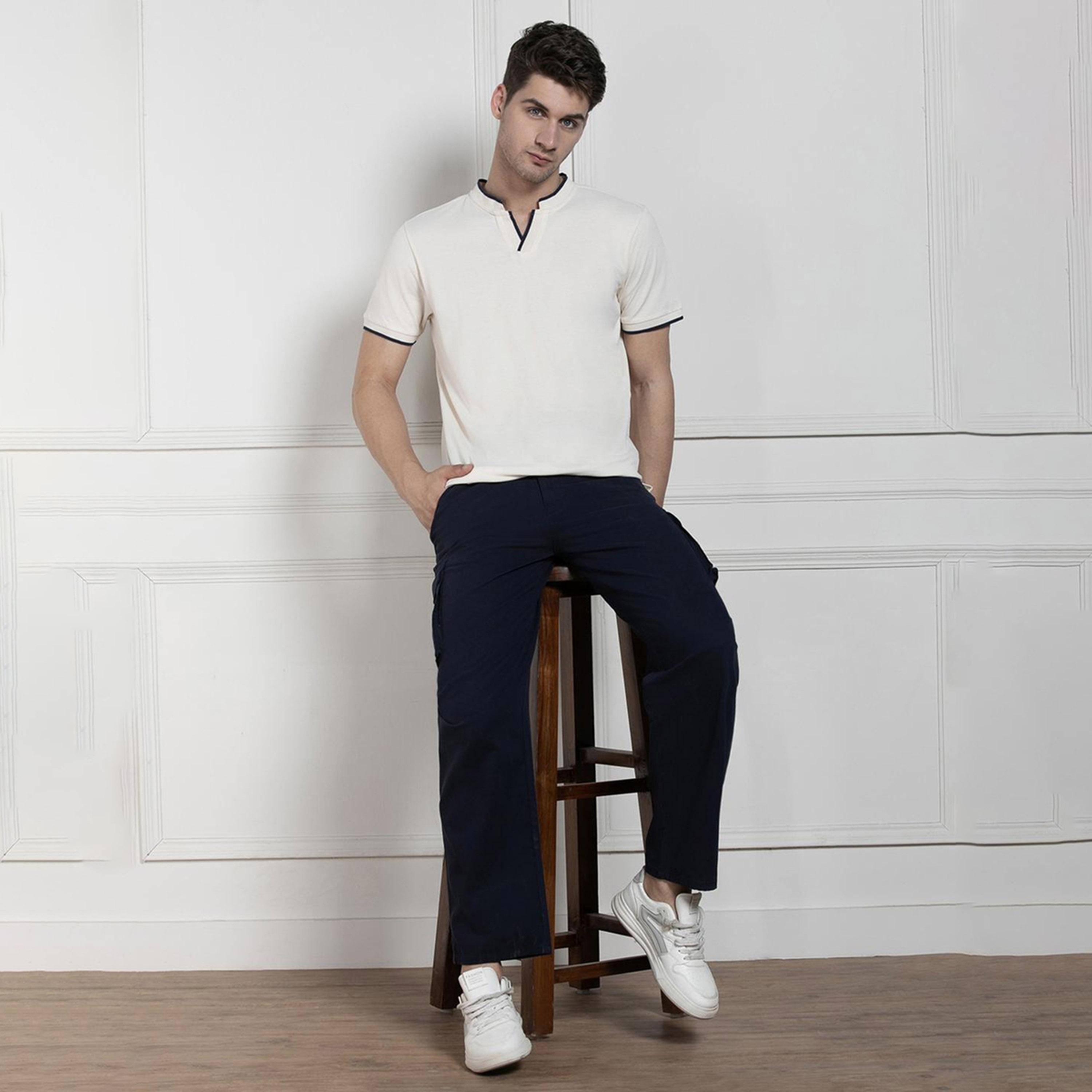 دينيس لينغو× ستايلي-  تي شيرت ياقة الماندرين لون أبيض-men-clothing-tshirtsandpolos-tshirts-image-1
