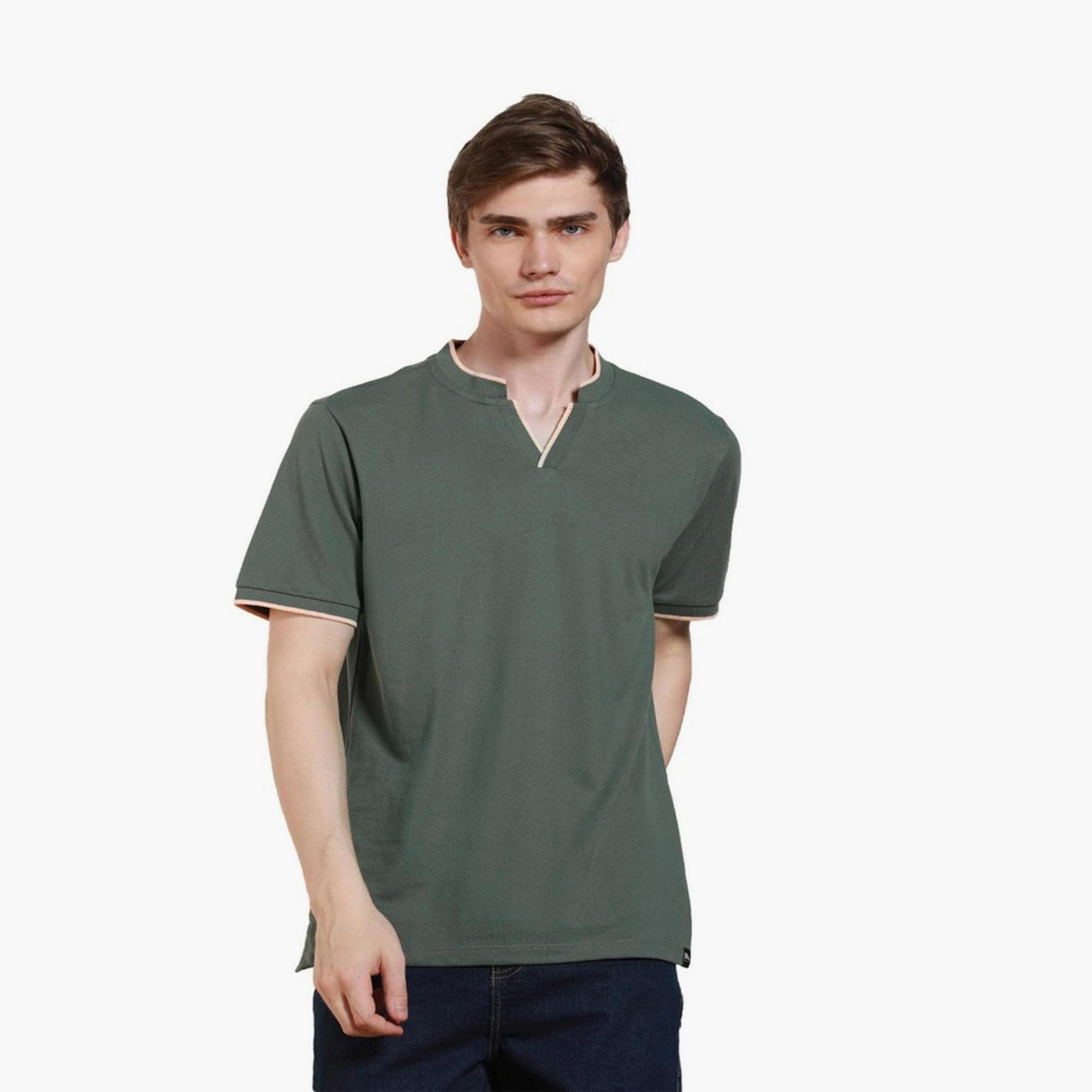 Dennis Lingo X Styli Green Mandarin Collar Short Sleeves T-shirt-men-clothing-tshirtsandpolos-tshirts-image-1