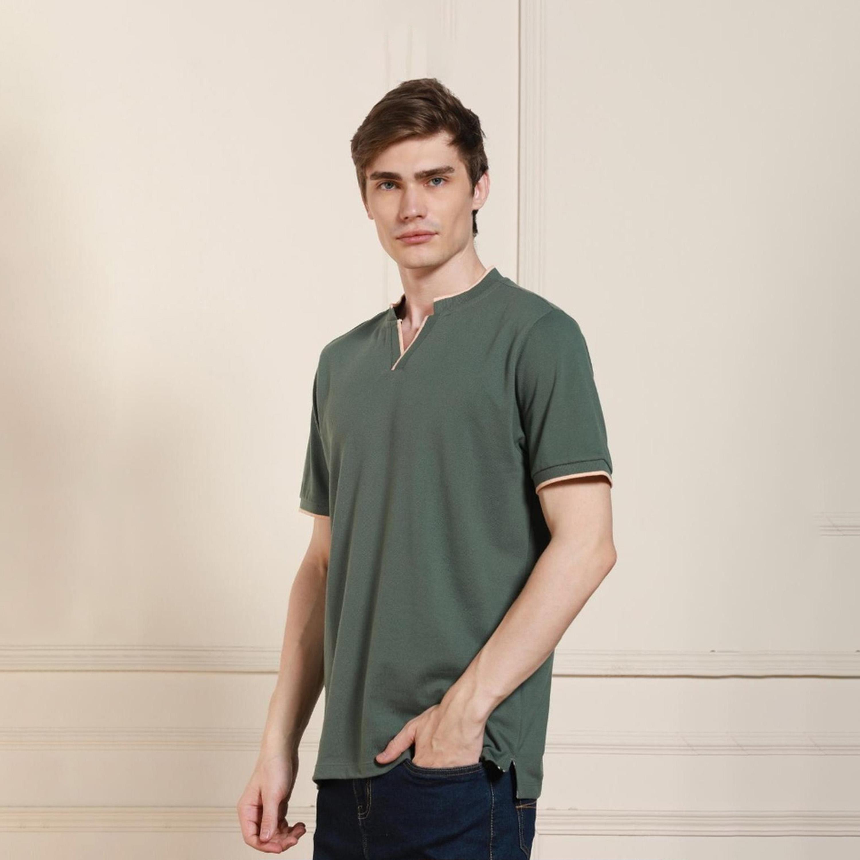 Dennis Lingo X Styli Green Mandarin Collar Short Sleeves T-shirt-men-clothing-tshirtsandpolos-tshirts-image-2