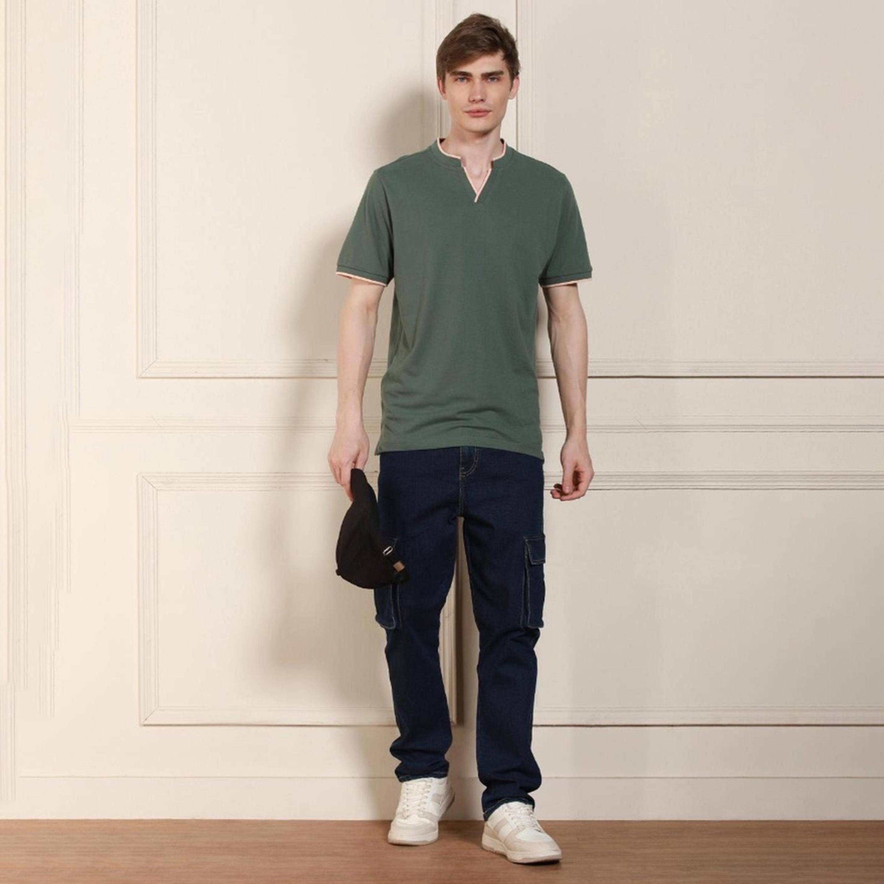 Dennis Lingo X Styli Green Mandarin Collar Short Sleeves T-shirt-men-clothing-tshirtsandpolos-tshirts-image-3
