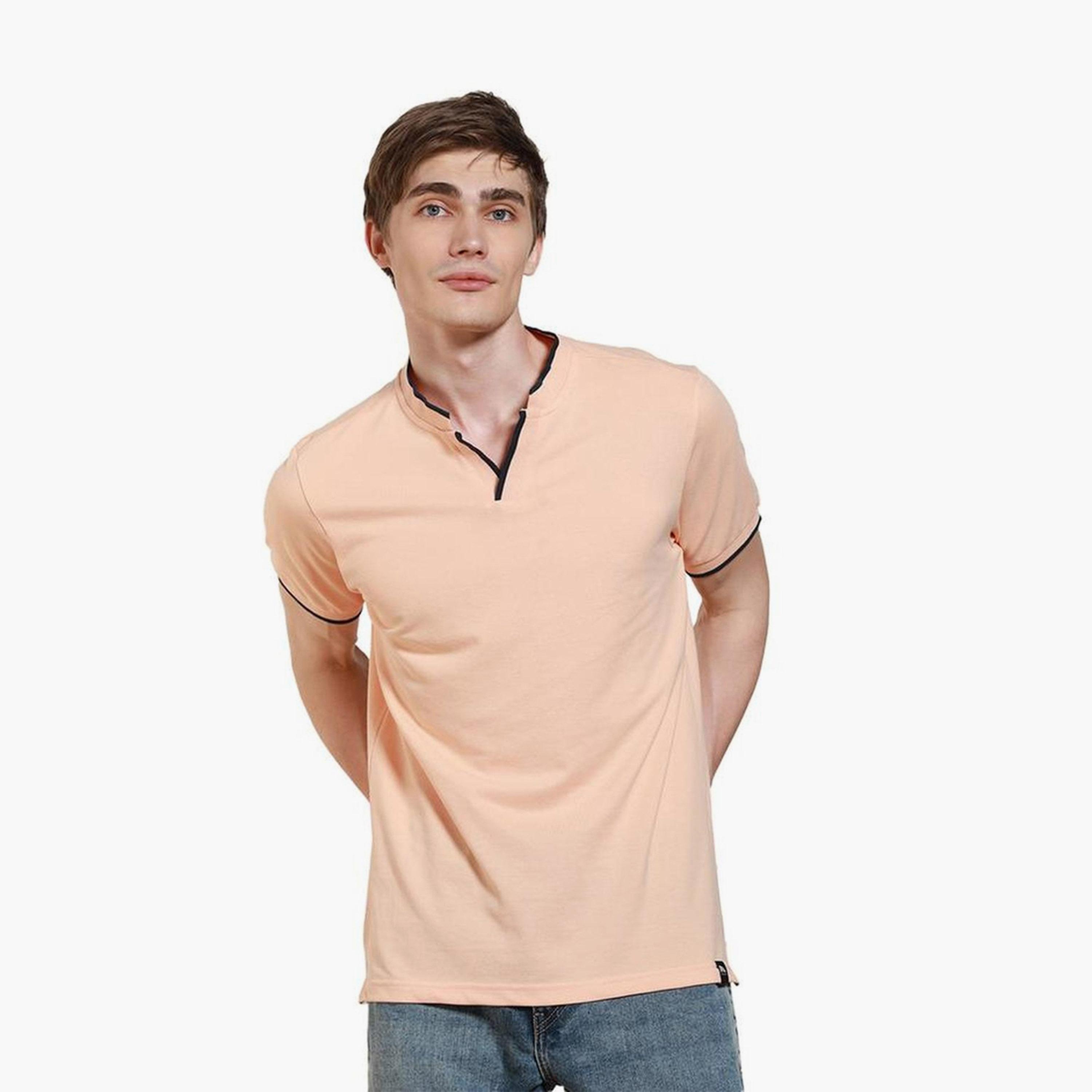 Dennis Lingo X Styli Peach Short Sleeves Mandarin Collar Solid T-shirt-men-clothing-tshirtsandpolos-tshirts-image-1