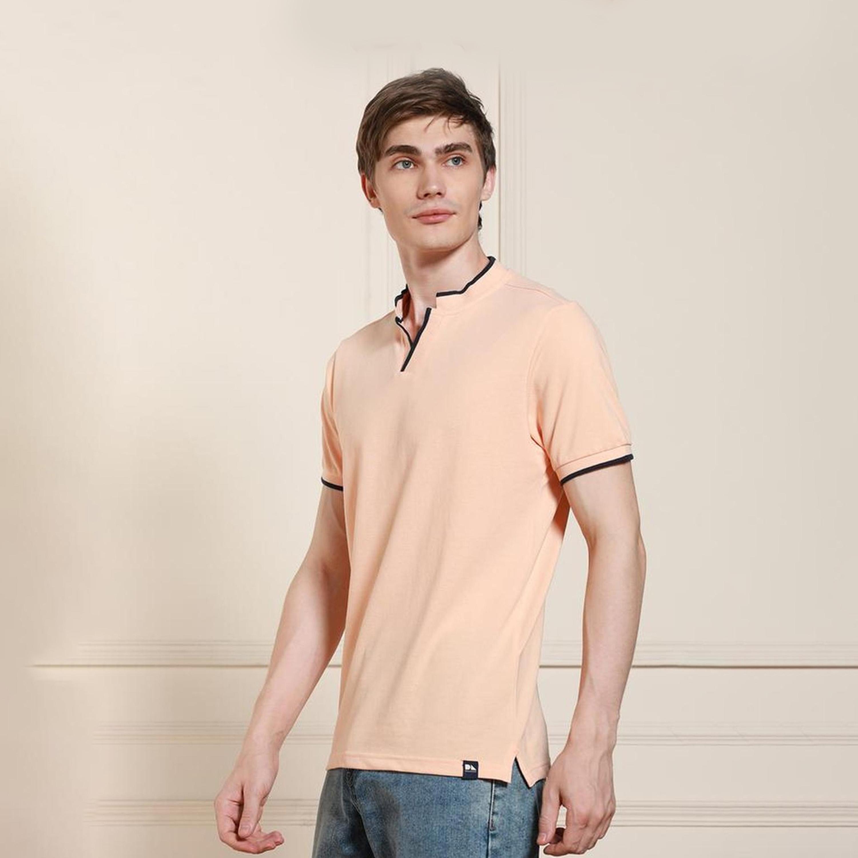 Dennis Lingo X Styli Peach Short Sleeves Mandarin Collar Solid T-shirt-men-clothing-tshirtsandpolos-tshirts-image-3