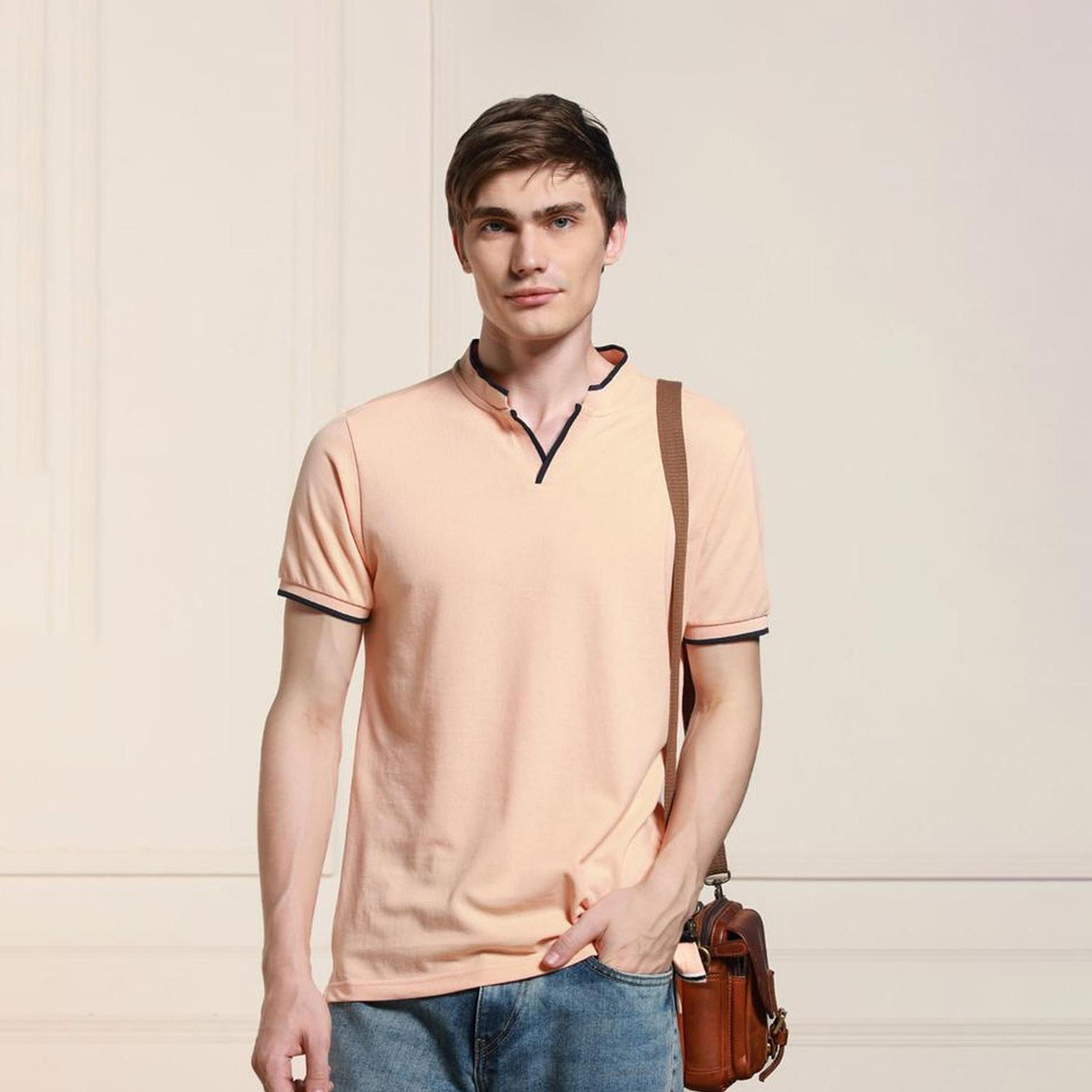 Dennis Lingo X Styli Peach Short Sleeves Mandarin Collar Solid T-shirt-men-clothing-tshirtsandpolos-tshirts-image-6