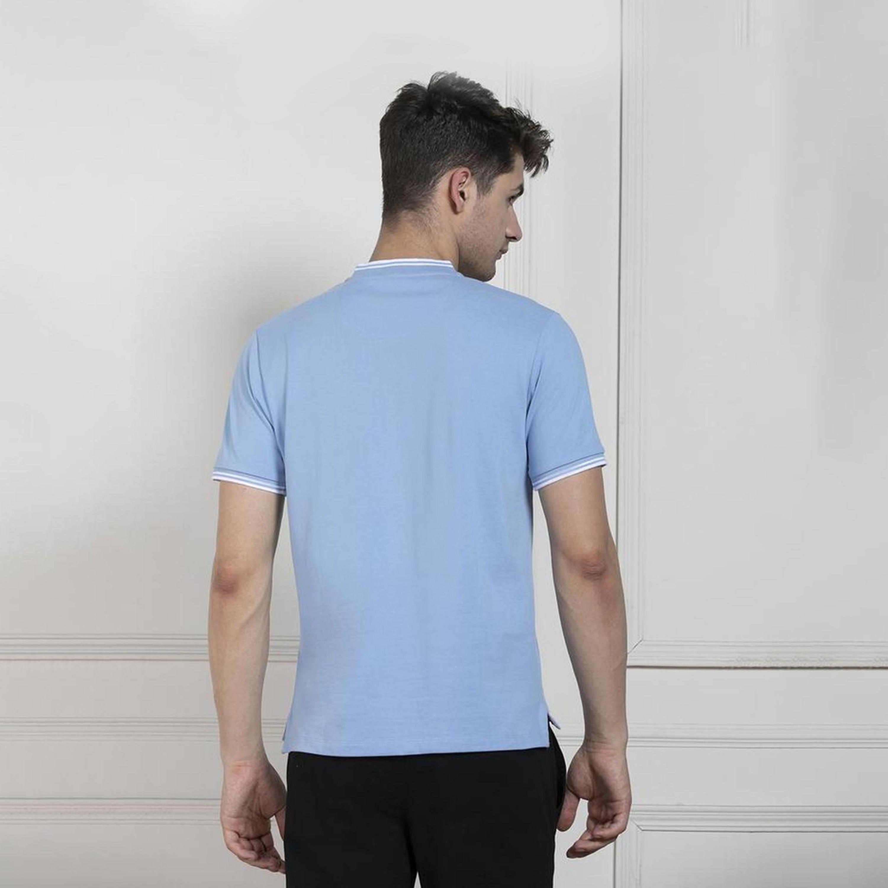 دينيس لينغو× ستايلي-  تي شيرت رجالي ياقة أساسية ومقاس عادي ياقة ماندارين زرقاء-men-clothing-tshirtsandpolos-tshirts-image-3