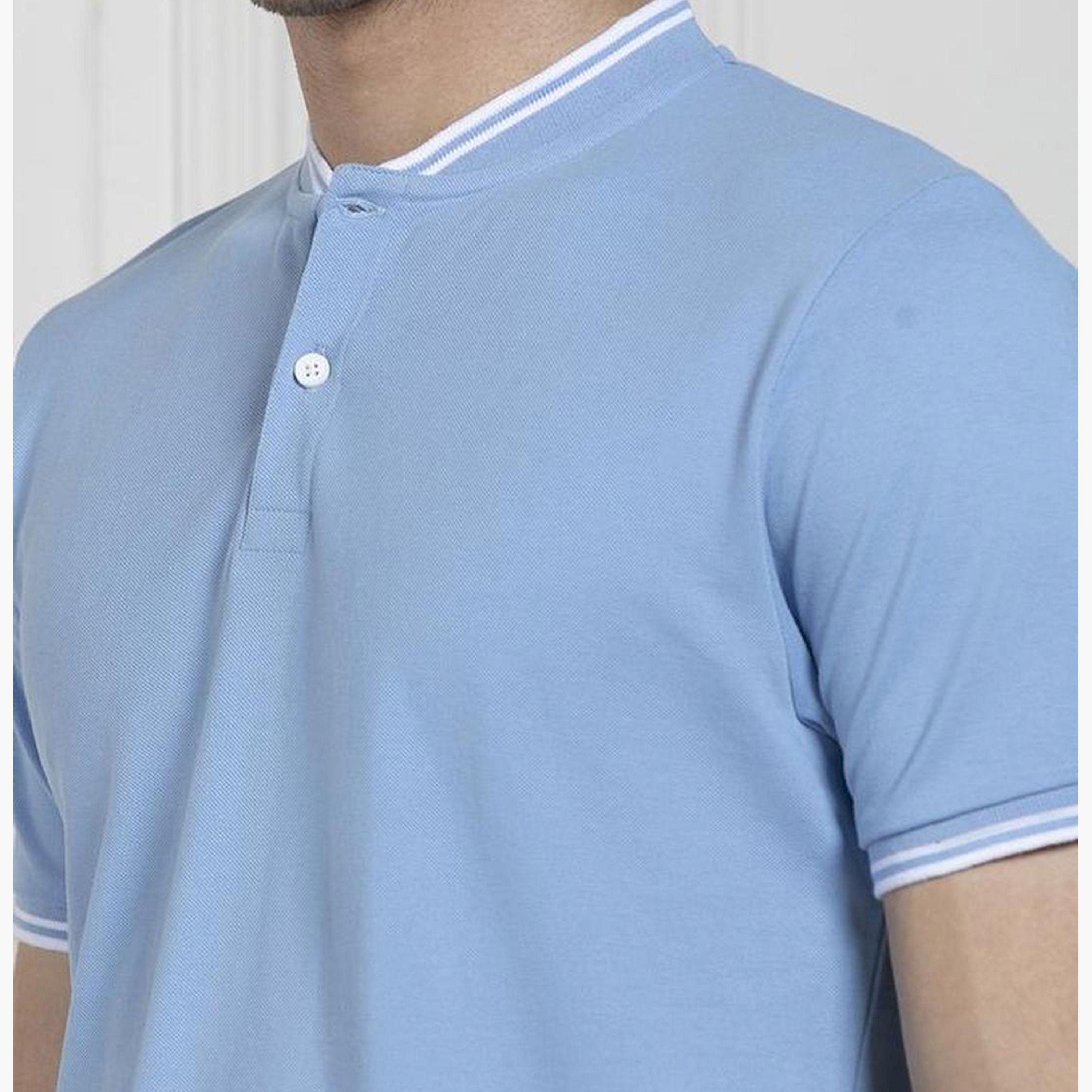 دينيس لينغو× ستايلي-  تي شيرت رجالي ياقة أساسية ومقاس عادي ياقة ماندارين زرقاء-men-clothing-tshirtsandpolos-tshirts-image-4