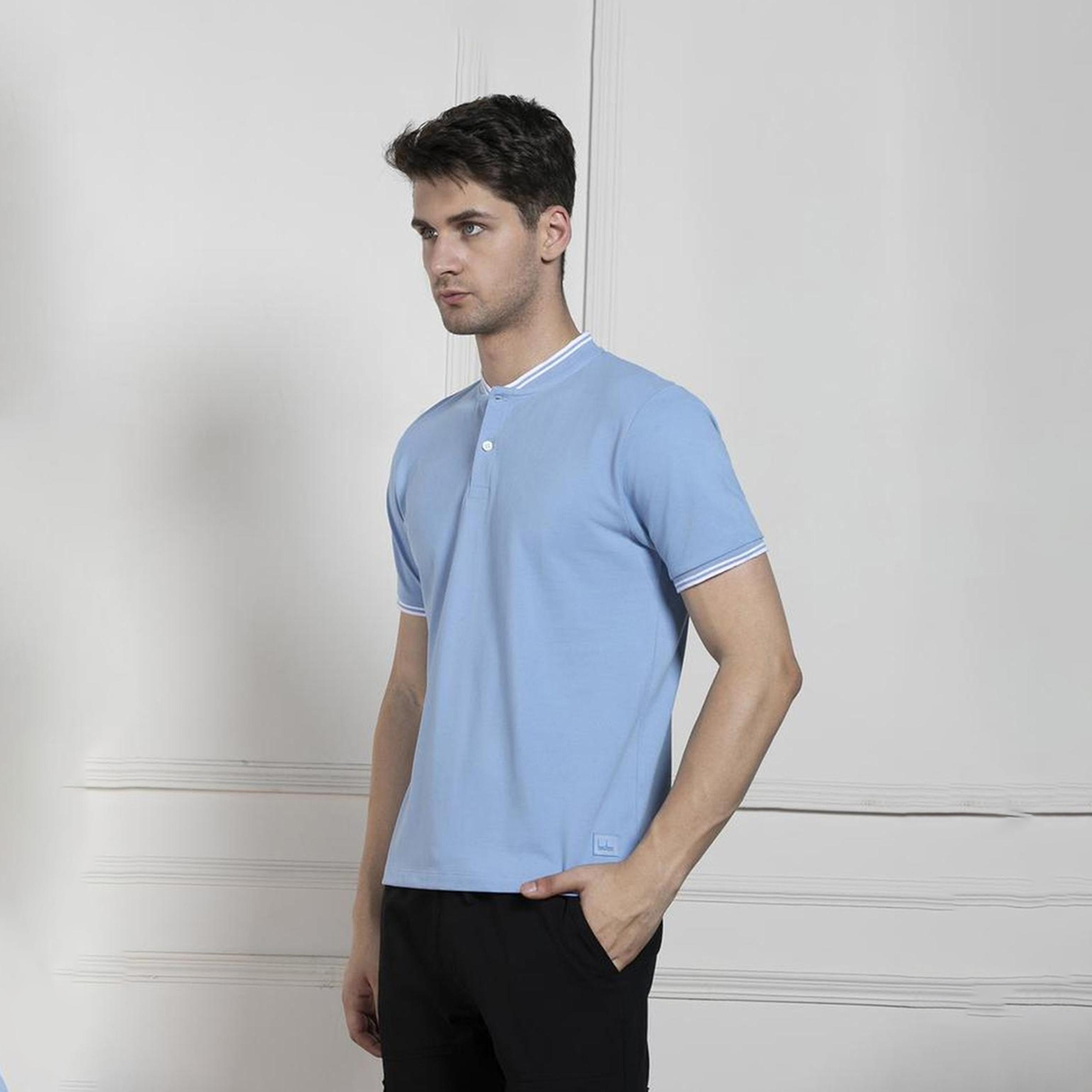 دينيس لينغو× ستايلي-  تي شيرت رجالي ياقة أساسية ومقاس عادي ياقة ماندارين زرقاء-men-clothing-tshirtsandpolos-tshirts-image-6