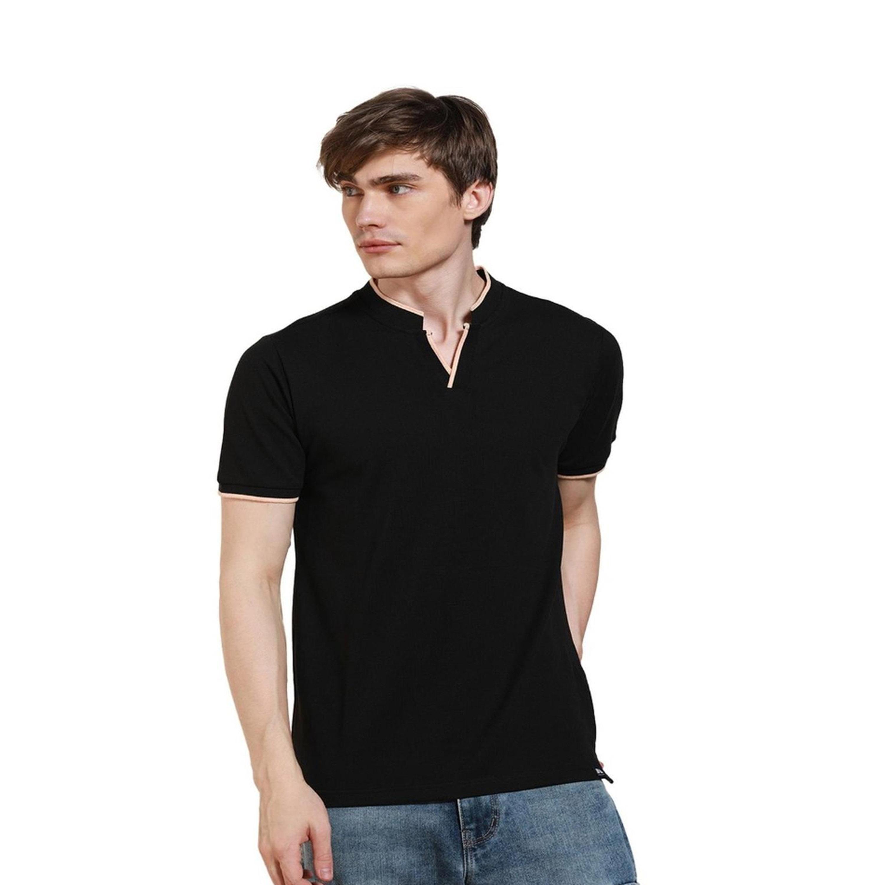 Dennis Lingo X Styli Black Mandarin Collar Short Sleeves Solid T-shirt-men-clothing-tshirtsandpolos-tshirts-image-2