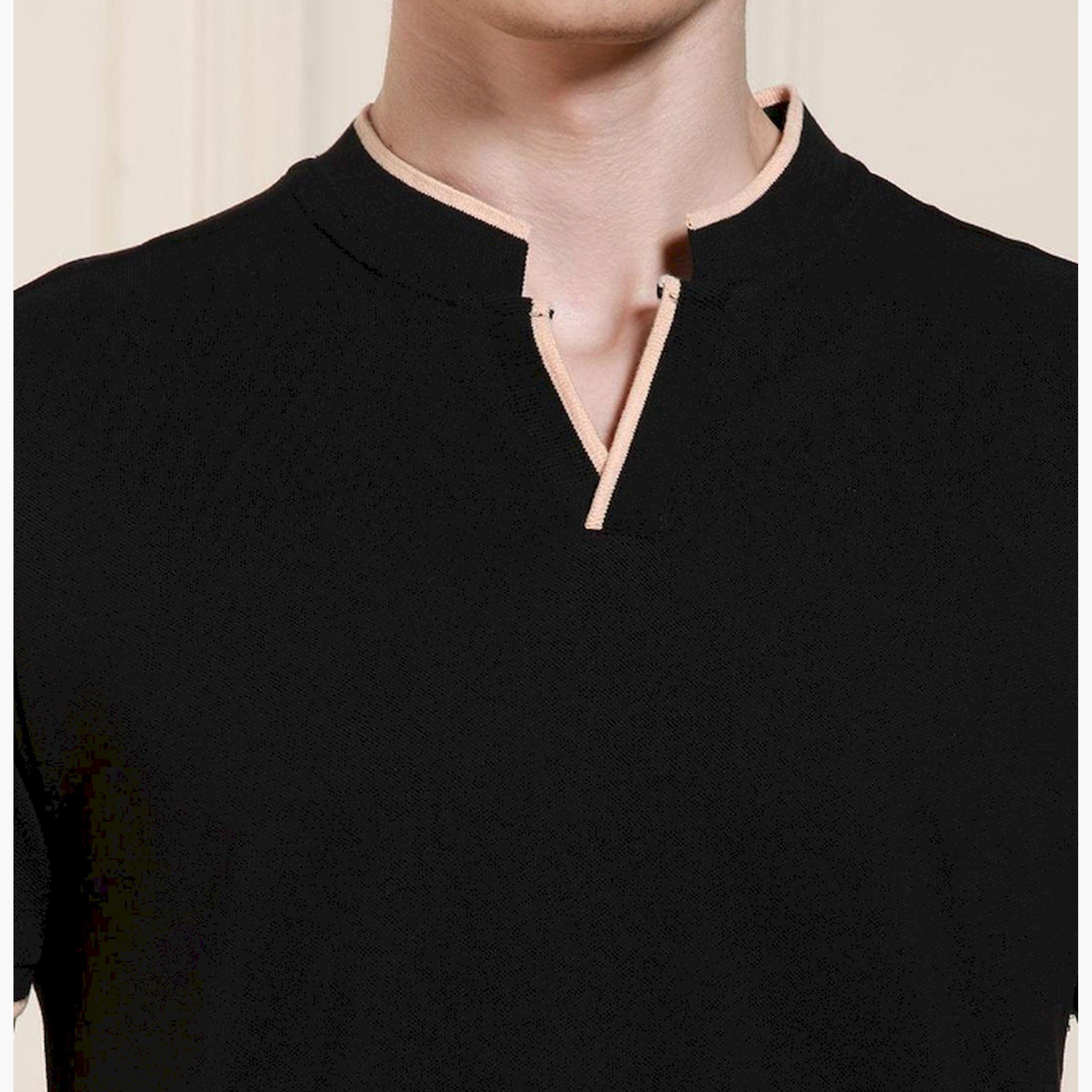 Dennis Lingo X Styli Black Mandarin Collar Short Sleeves Solid T-shirt-men-clothing-tshirtsandpolos-tshirts-image-6