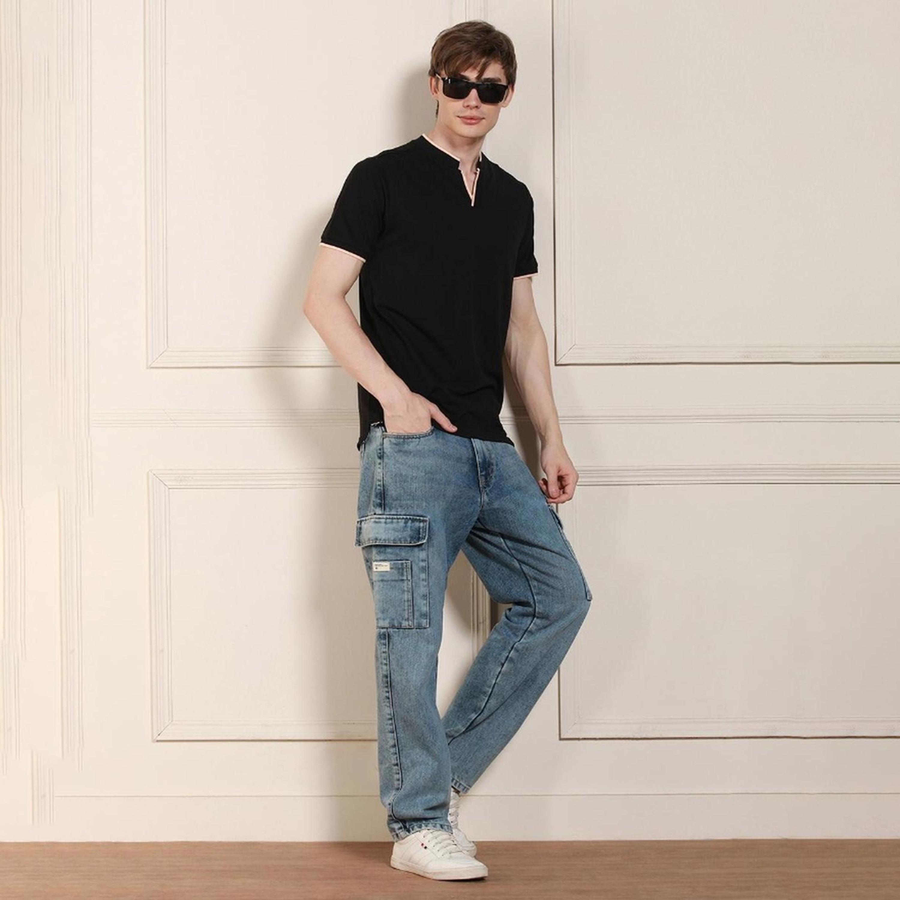 دينيس لينغو× ستايلي-  تي شيرت أسود ياقة ماندرين وأكمام قصيرة-men-clothing-tshirtsandpolos-tshirts-image-7