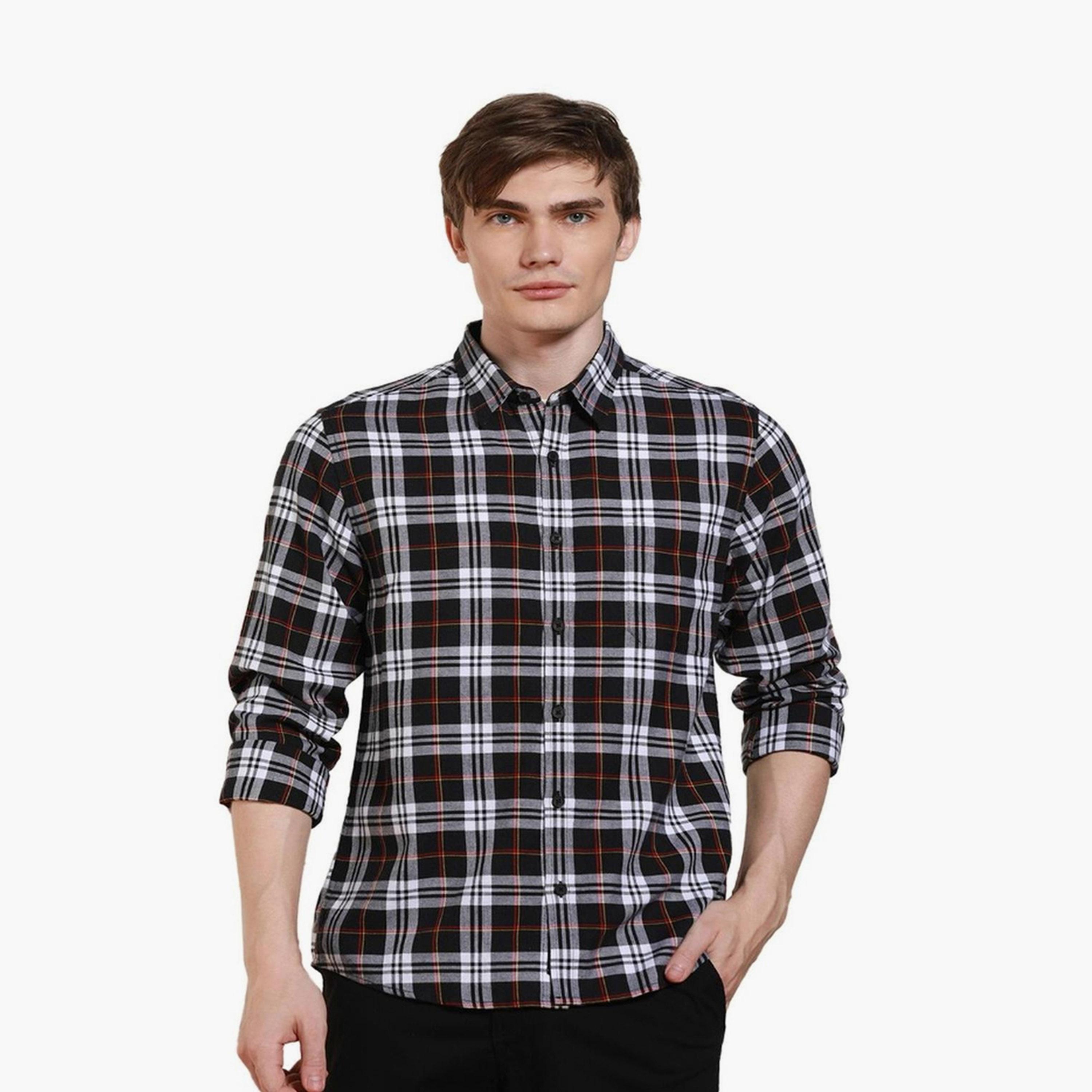 Dennis Lingo X Styli Black Tartan Checked Cotton Casual Shirt-men-clothing-shirts-image-1