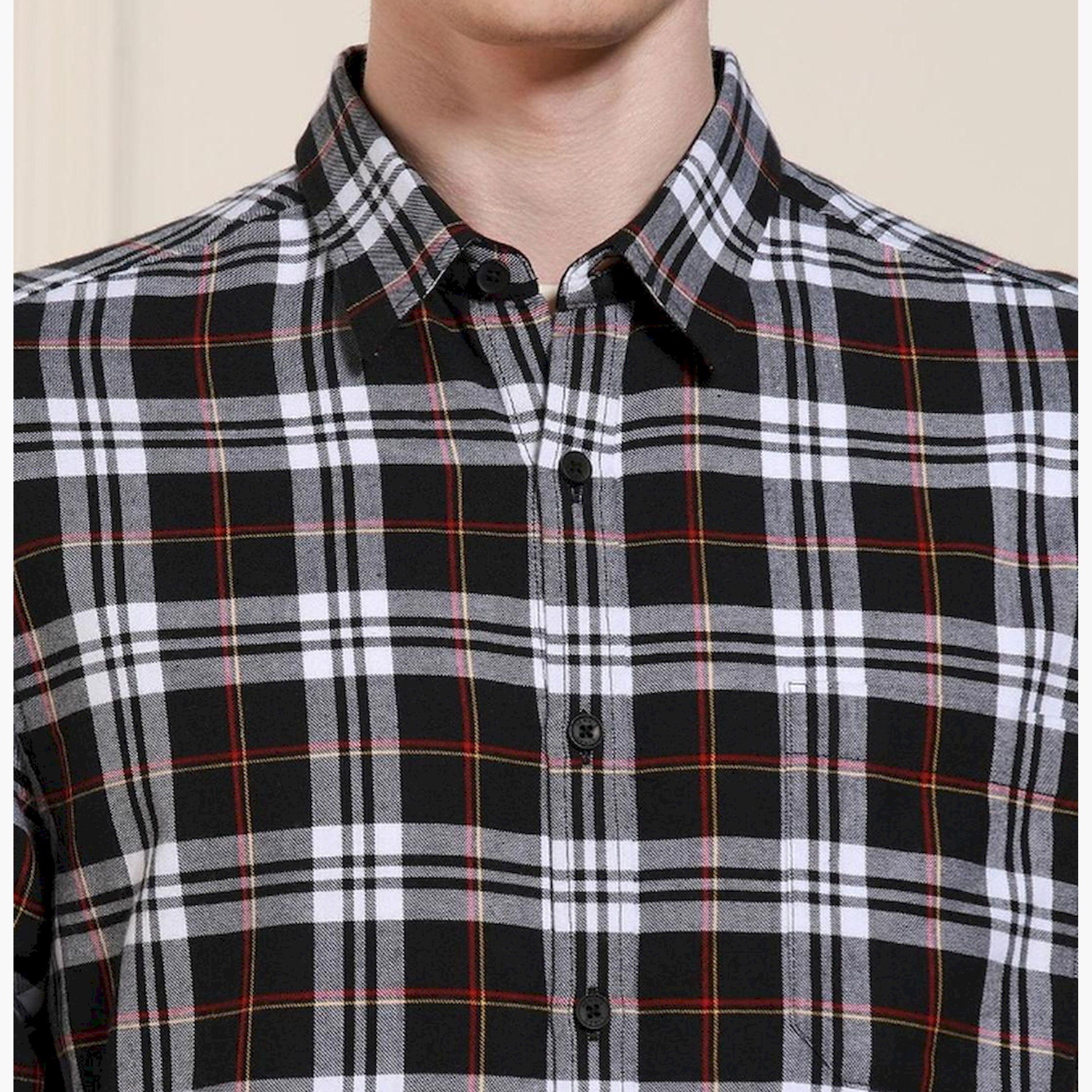 Dennis Lingo X Styli Black Tartan Checked Cotton Casual Shirt-men-clothing-shirts-image-3