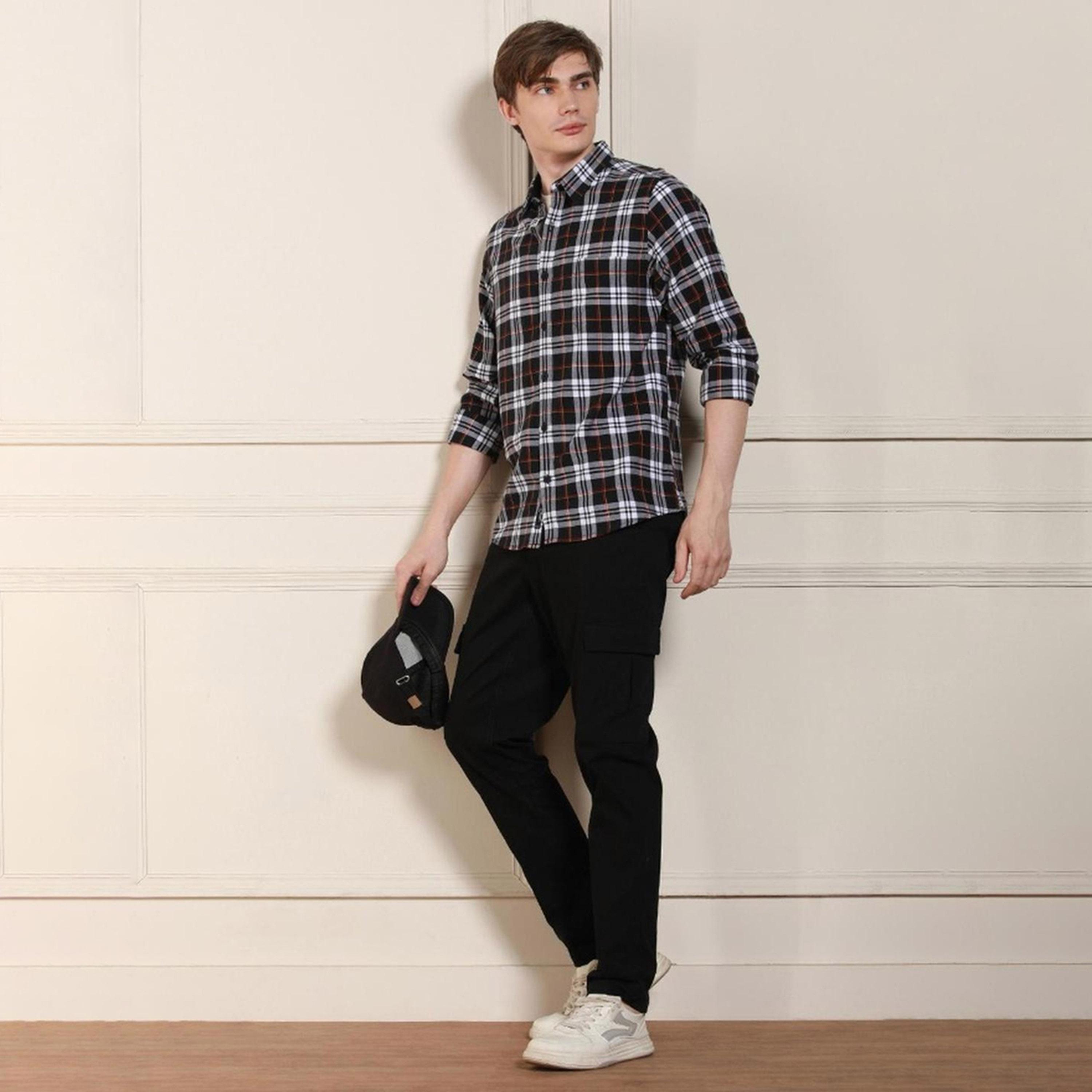 Dennis Lingo X Styli Black Tartan Checked Cotton Casual Shirt-men-clothing-shirts-image-5