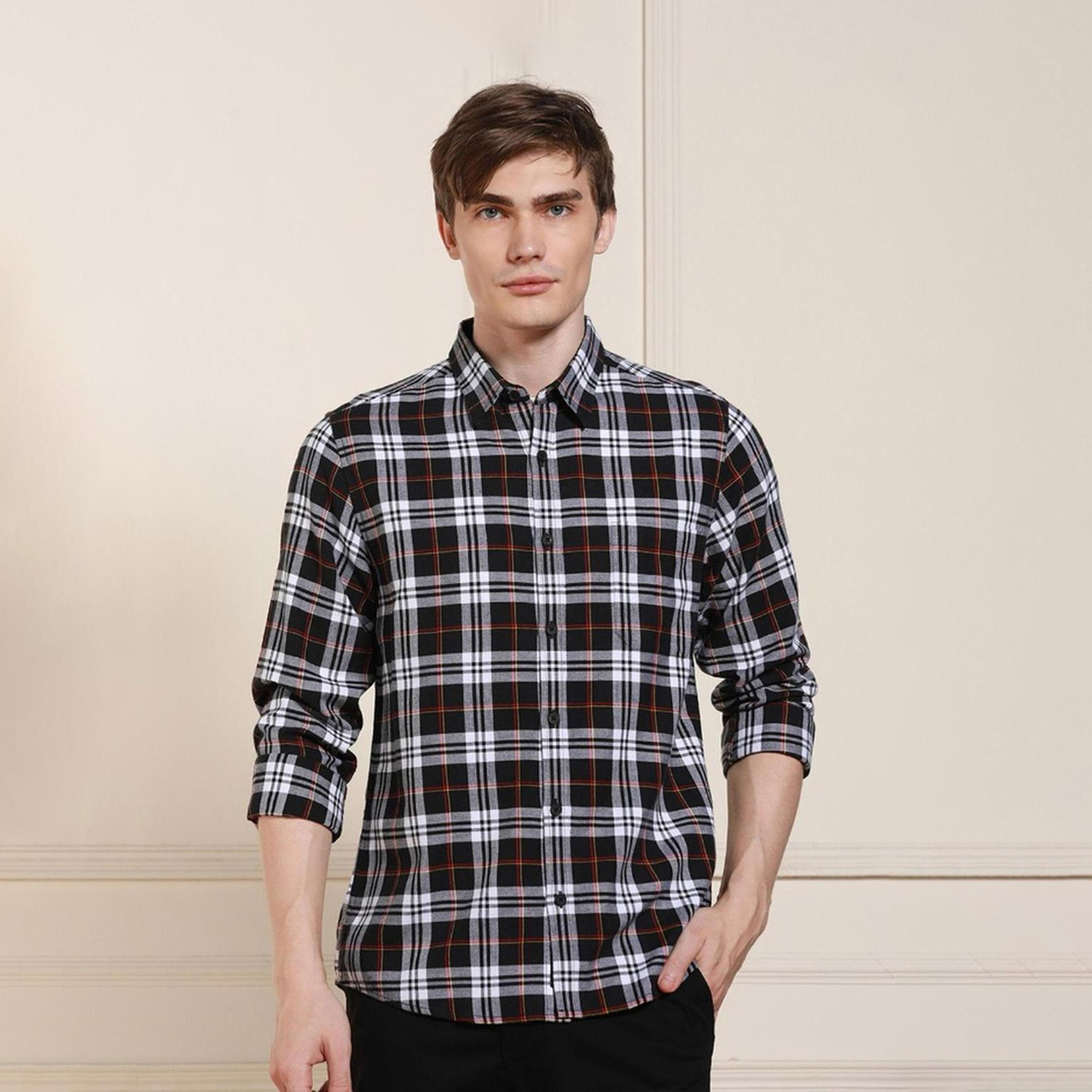 Dennis Lingo X Styli Black Tartan Checked Cotton Casual Shirt-men-clothing-shirts-image-6