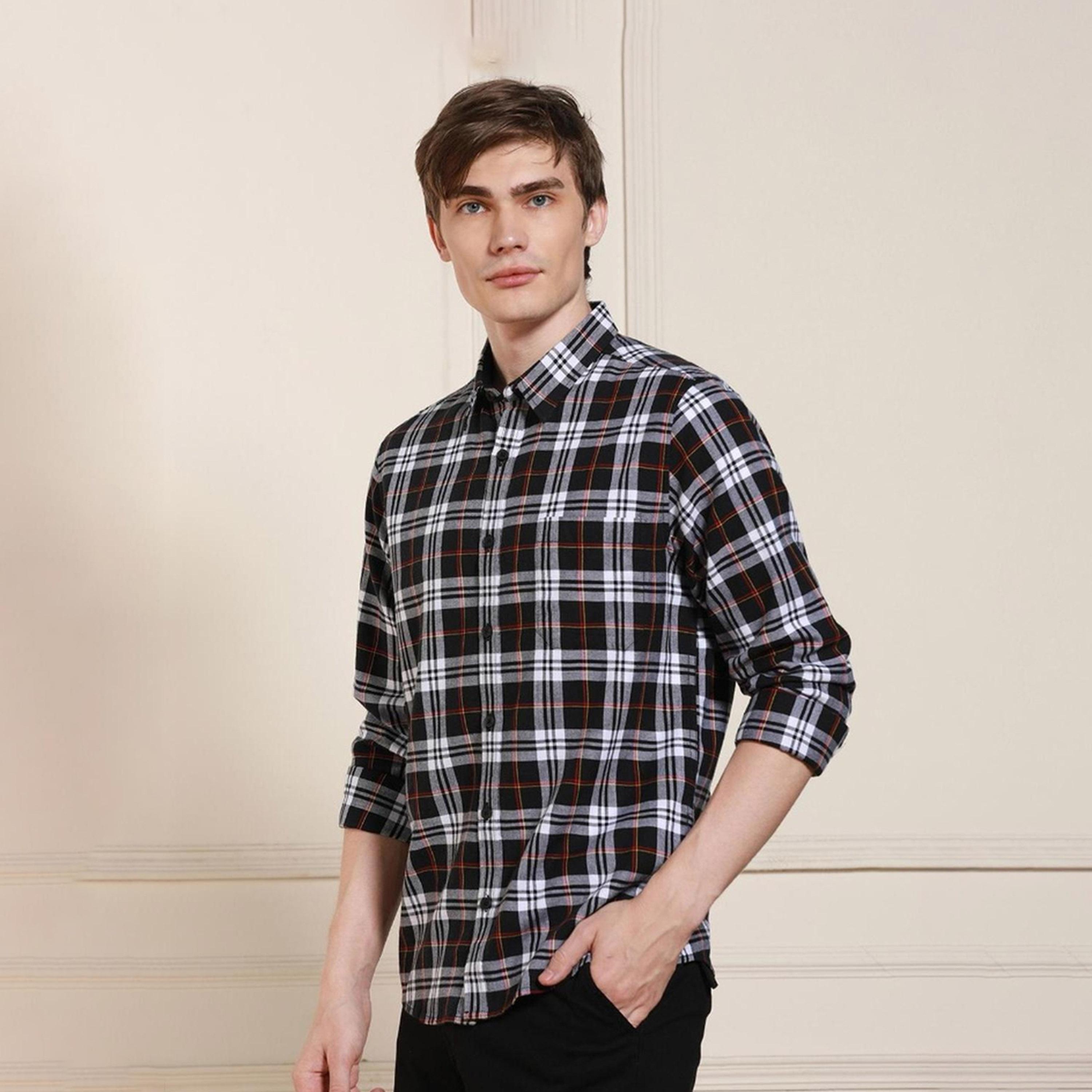 Dennis Lingo X Styli Black Tartan Checked Cotton Casual Shirt-men-clothing-shirts-image-7
