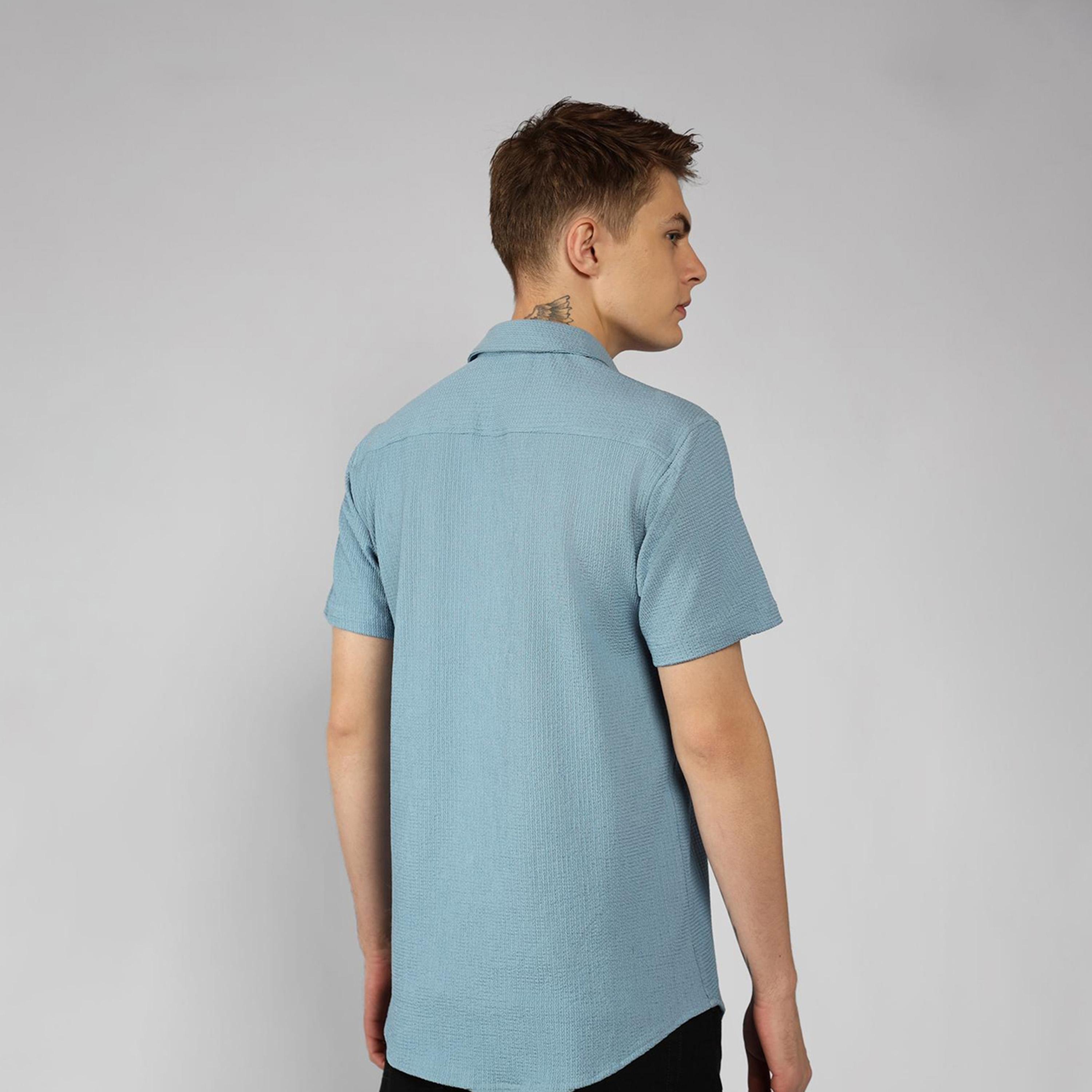 دينيس لينغو× ستايلي-  قميص كاجوال قطن ياقة ممتدة باللون الأزرق-men-clothing-shirts-image-3
