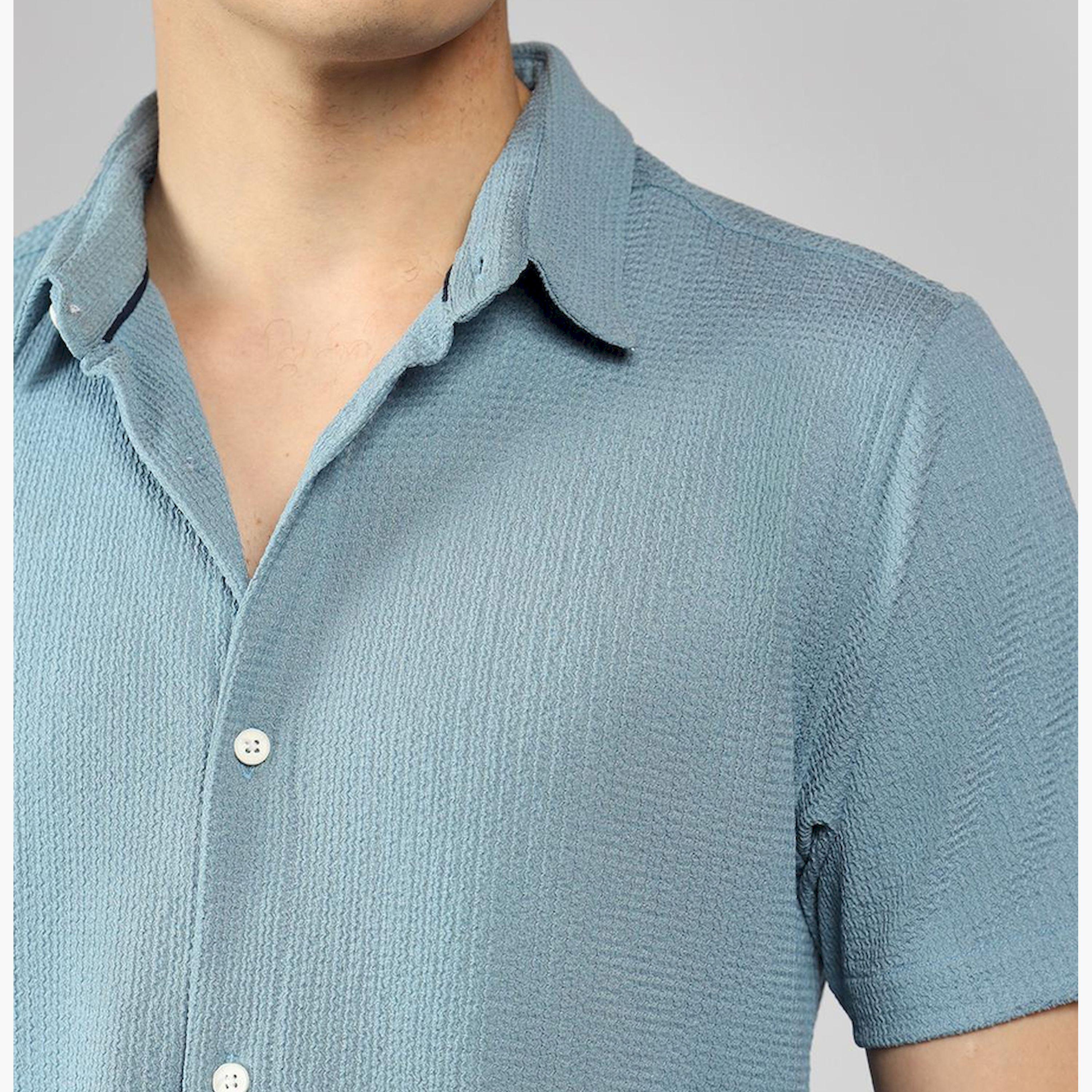 Dennis Lingo X Styli Blue Spread Collar Textured Cotton Casual Shirt-men-clothing-shirts-image-4
