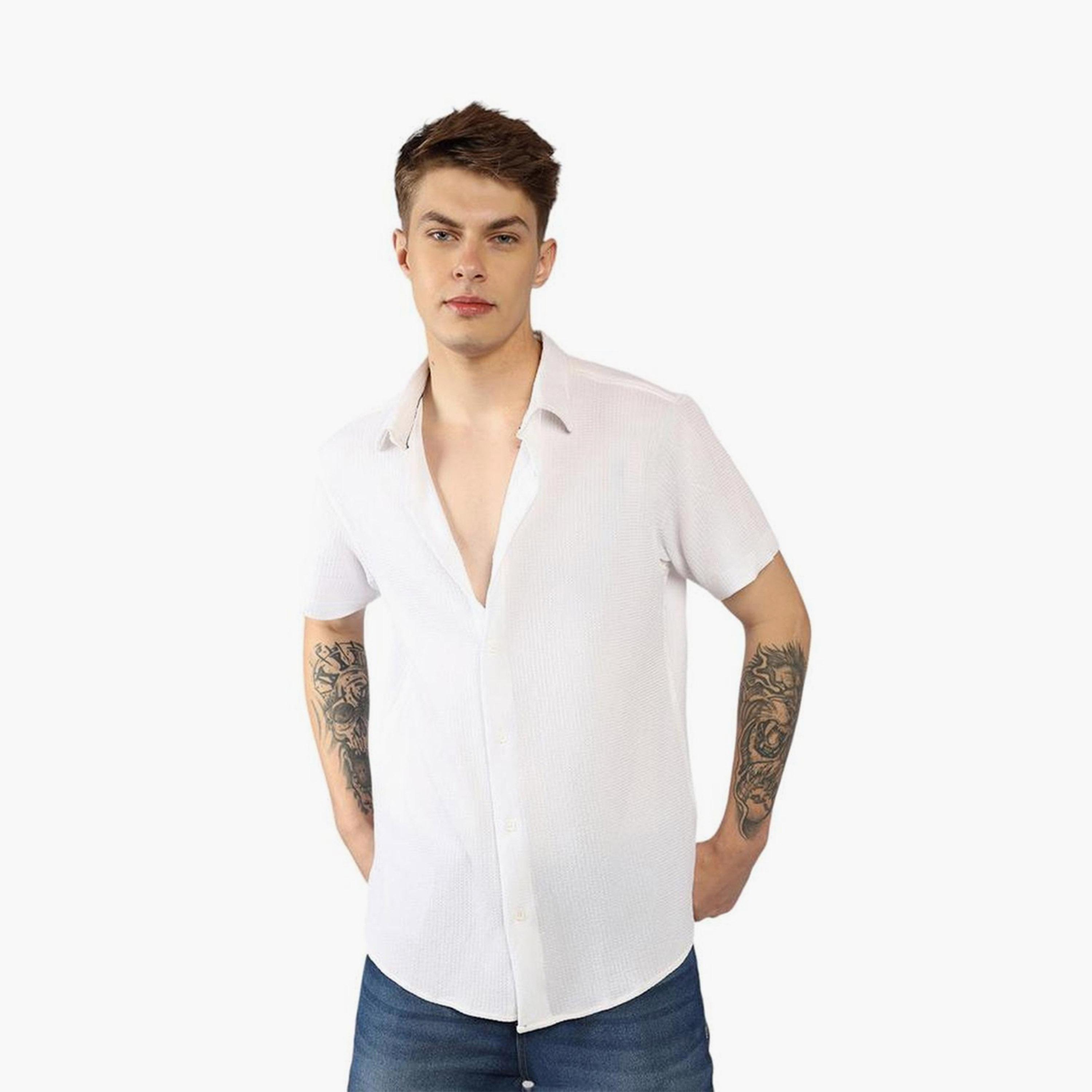 دينيس لينغو× ستايلي-  قميص قطني كاجوال ياقة واسعة لون أبيض-men-clothing-shirts-image-4