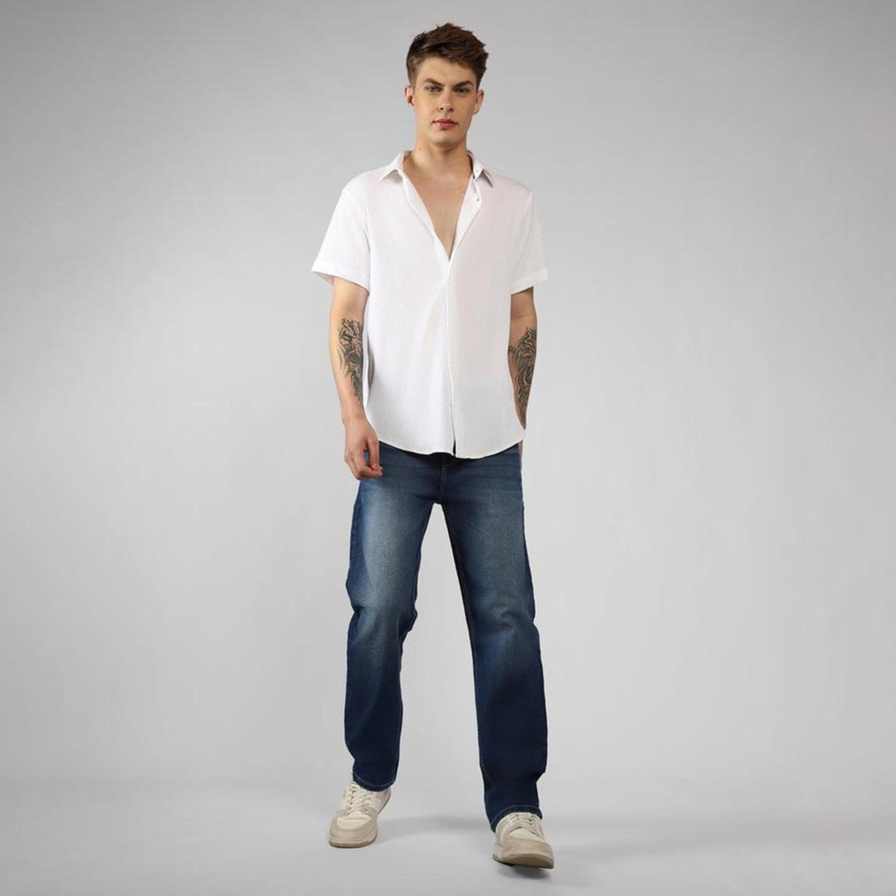 دينيس لينغو× ستايلي-  قميص قطني كاجوال ياقة واسعة لون أبيض-men-clothing-shirts-image-5