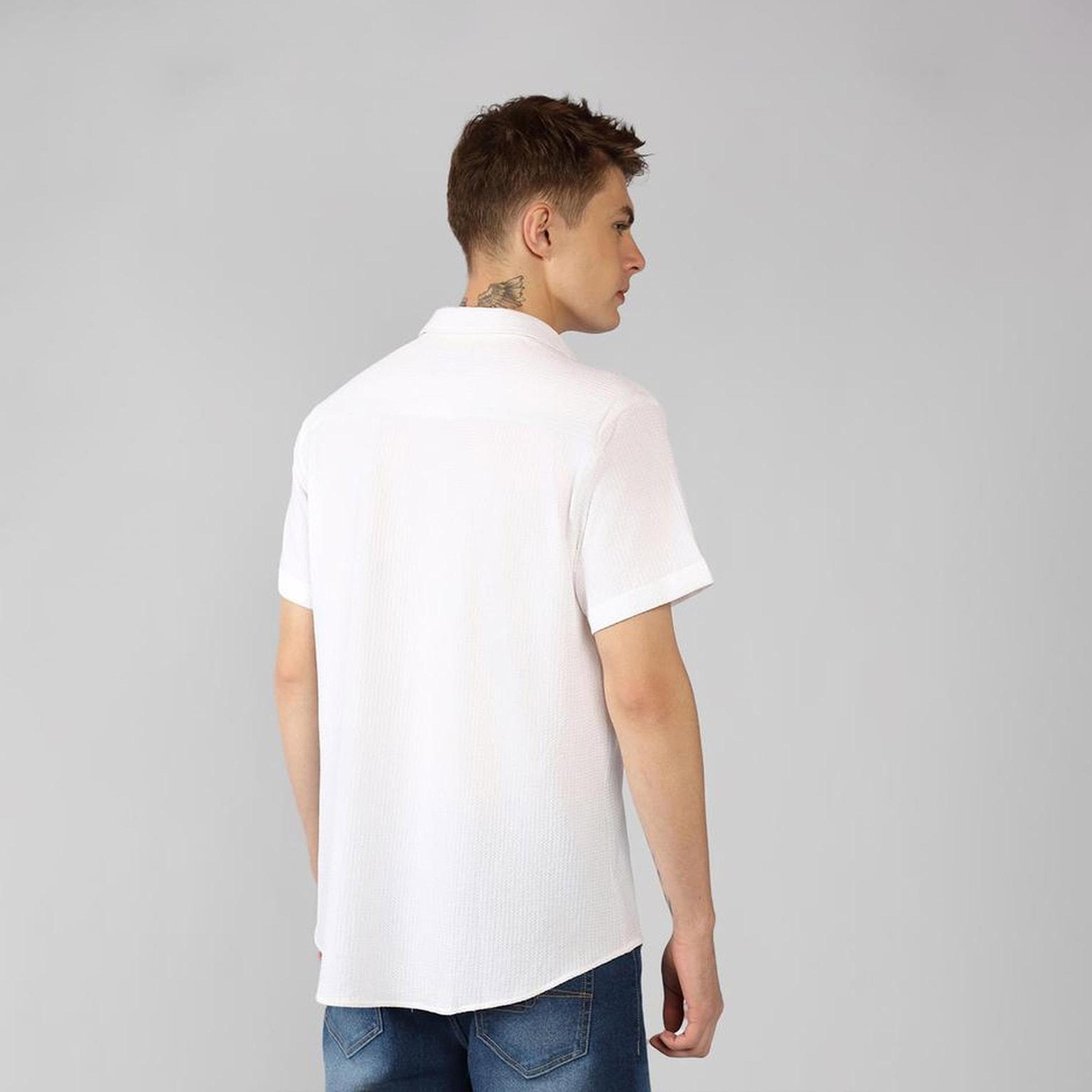 دينيس لينغو× ستايلي-  قميص قطني كاجوال ياقة واسعة لون أبيض-men-clothing-shirts-image-6
