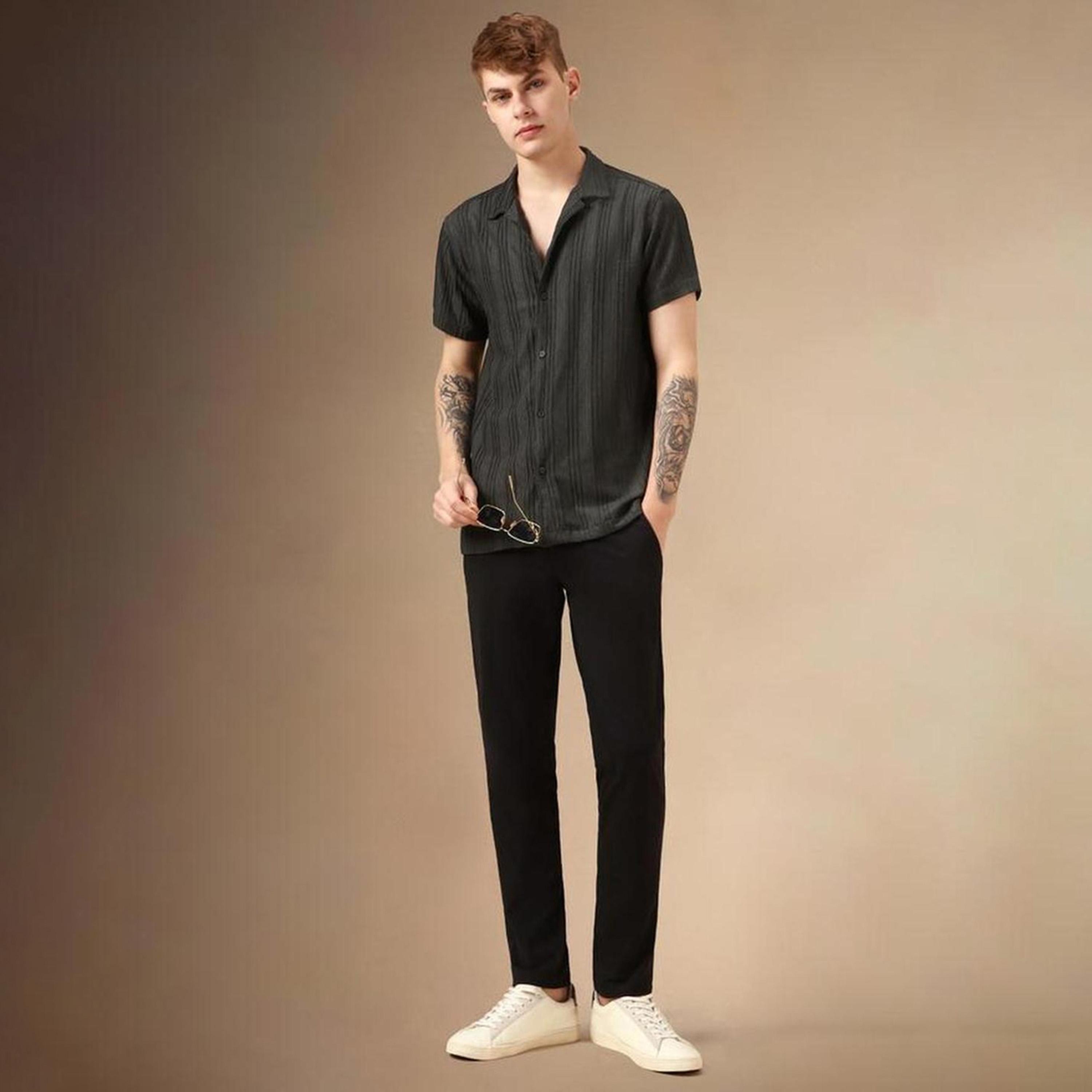 دينيس لينغو× ستايلي-  قميص قطني مخطط أنيق باللون الأزرق مريح-men-clothing-shirts-image-2