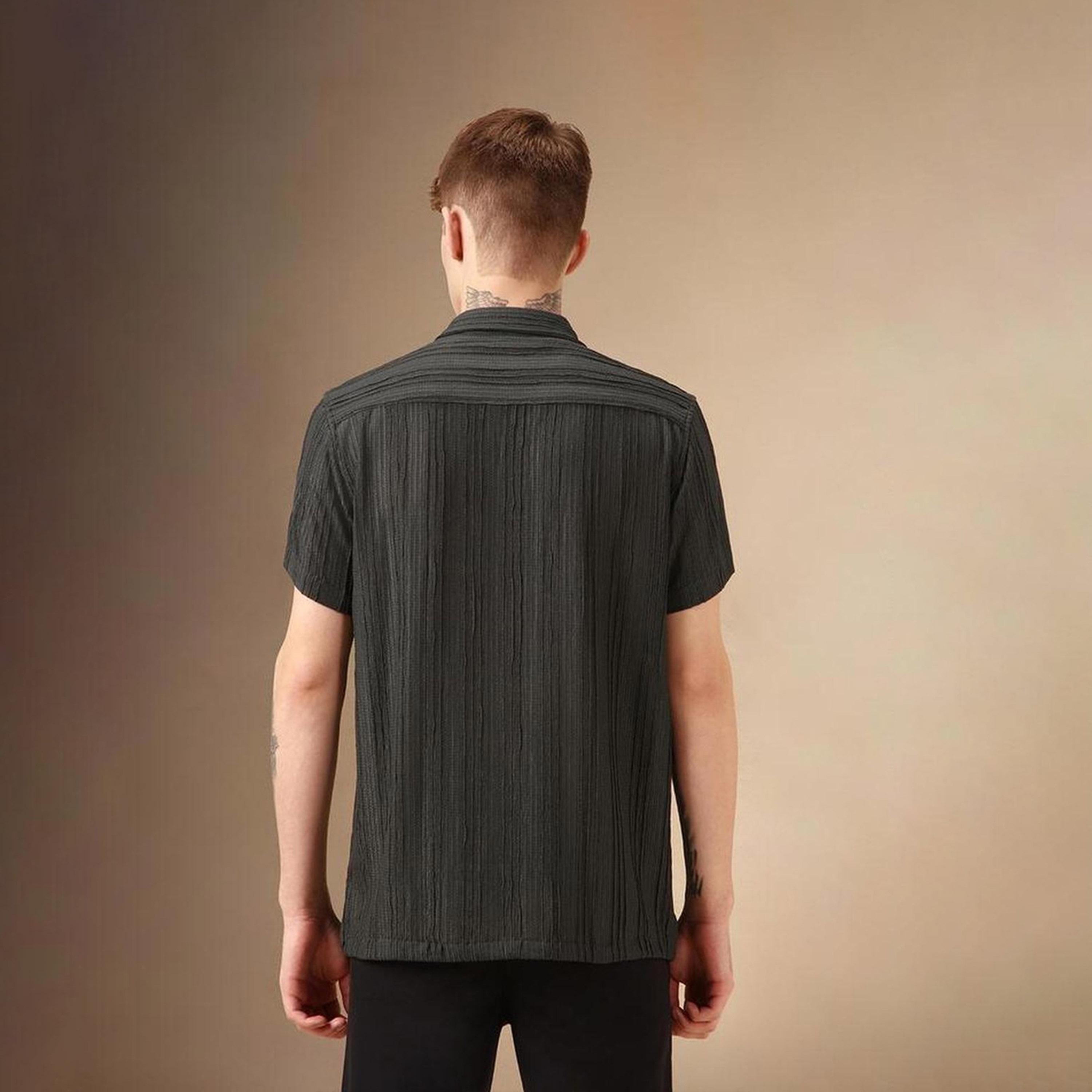 دينيس لينغو× ستايلي-  قميص قطني مخطط أنيق باللون الأزرق مريح-men-clothing-shirts-image-3