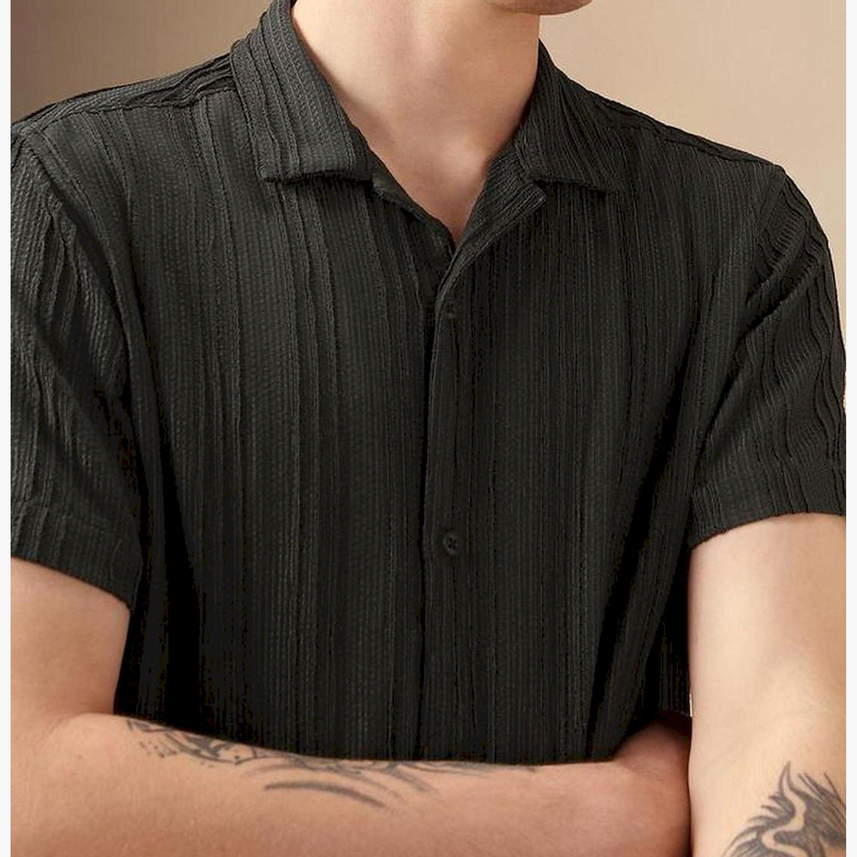 دينيس لينغو× ستايلي-  قميص قطني مخطط أنيق باللون الأزرق مريح-men-clothing-shirts-image-4