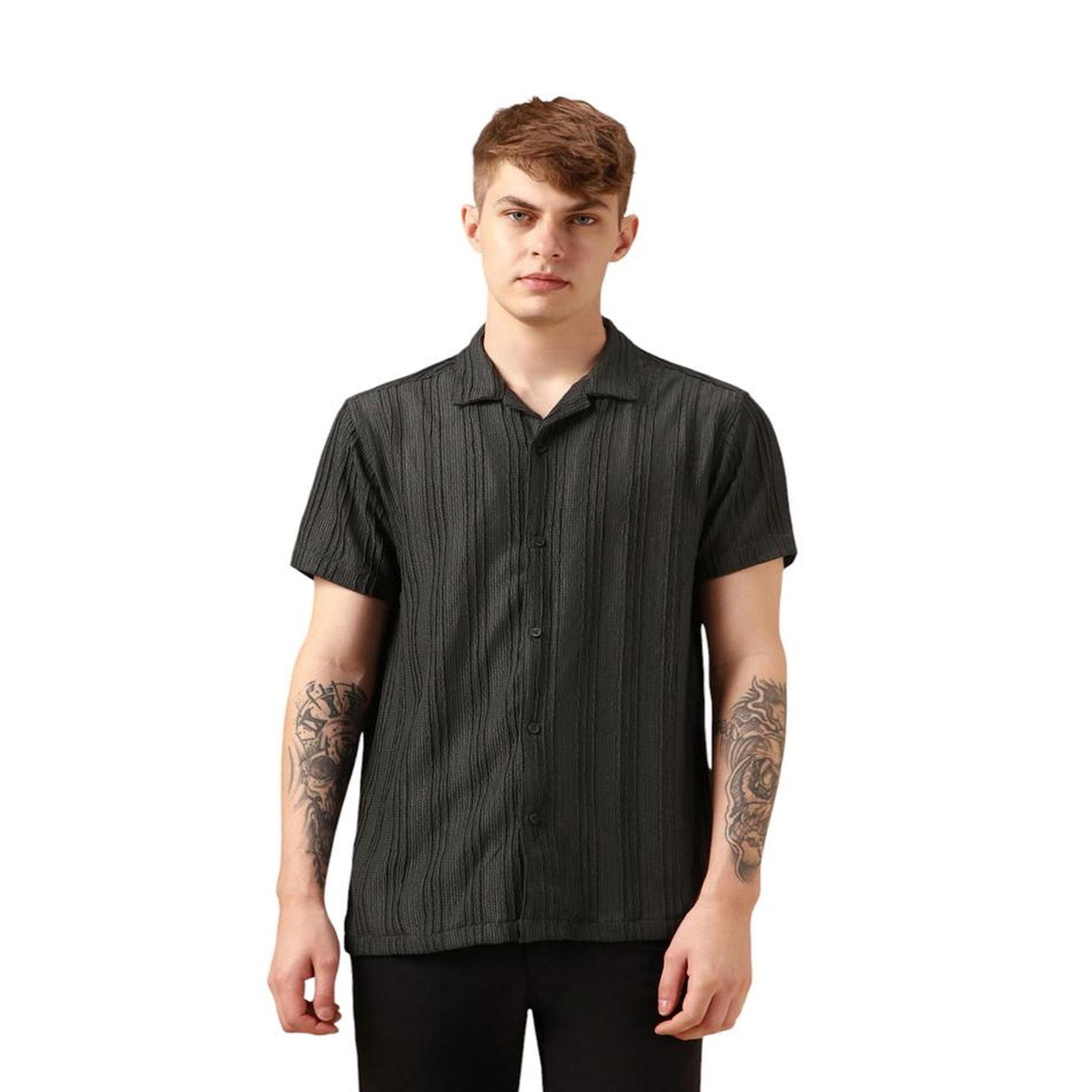 دينيس لينغو× ستايلي-  قميص قطني مخطط أنيق باللون الأزرق مريح-men-clothing-shirts-image-7