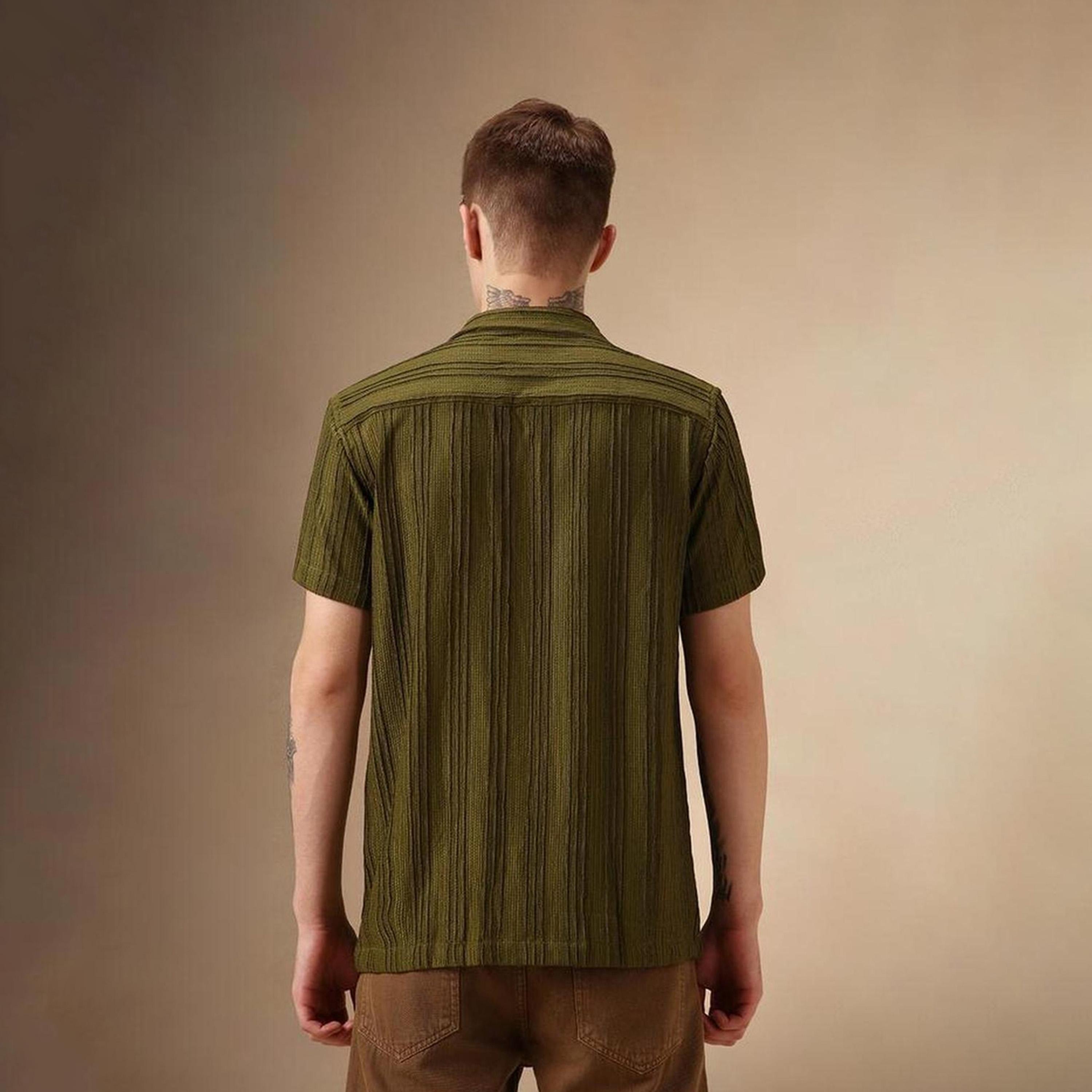 Dennis Lingo X Styli Green Smart Textured Striped Seersucker Relaxed Fit Casual Shirt-men-clothing-shirts-image-6