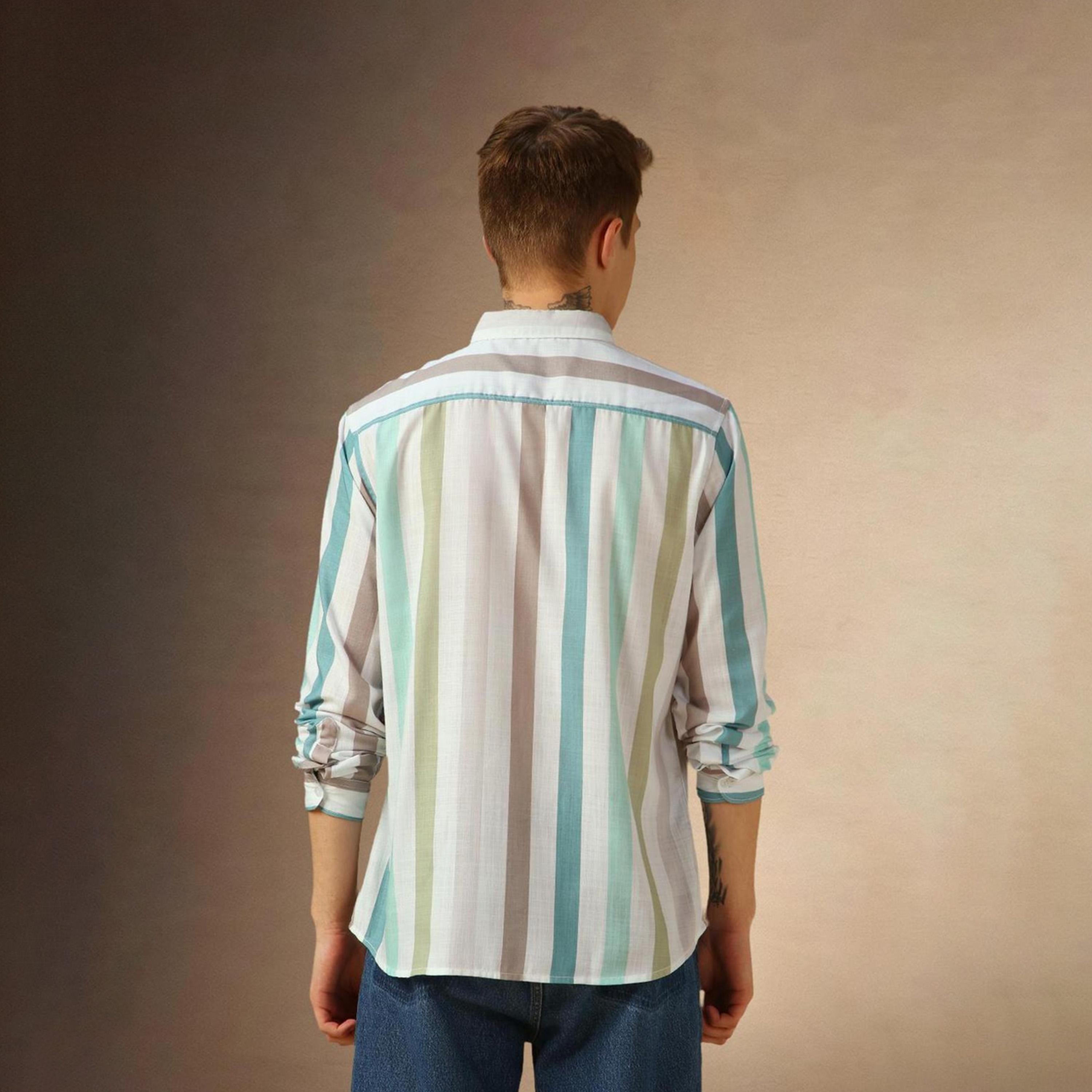 Dennis Lingo X Styli Multicolor Comfort Button-Down Collar Vertical Striped Cotton Casual Shirt-men-clothing-shirts-image-4