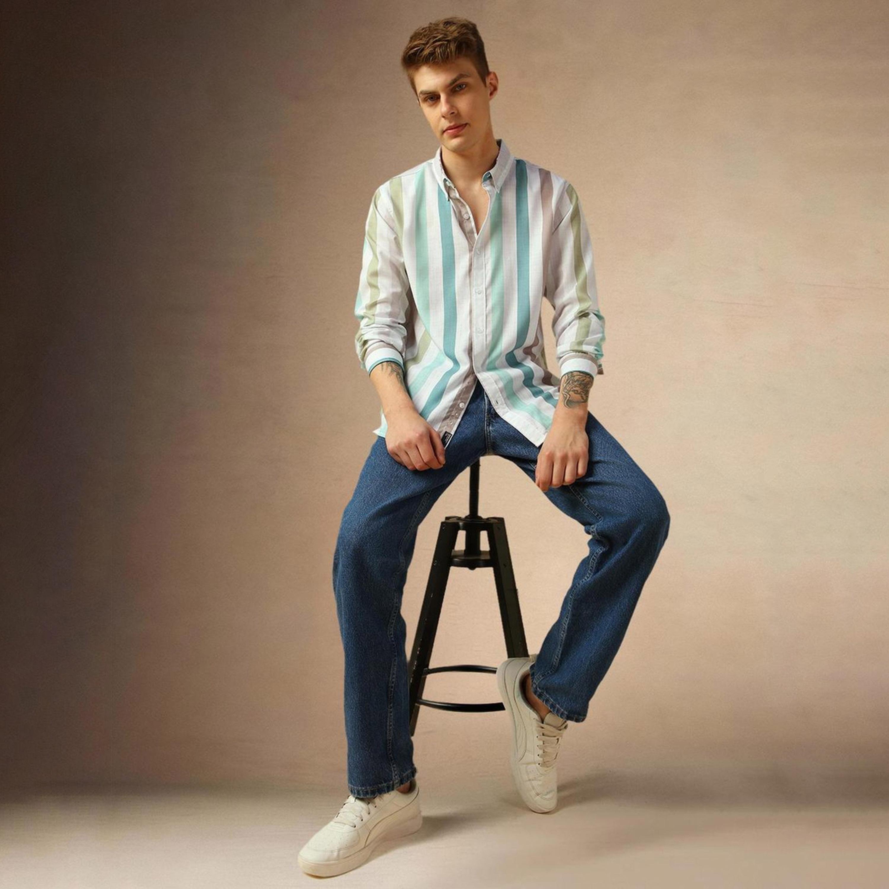 Dennis Lingo X Styli Multicolor Comfort Button-Down Collar Vertical Striped Cotton Casual Shirt-men-clothing-shirts-image-5