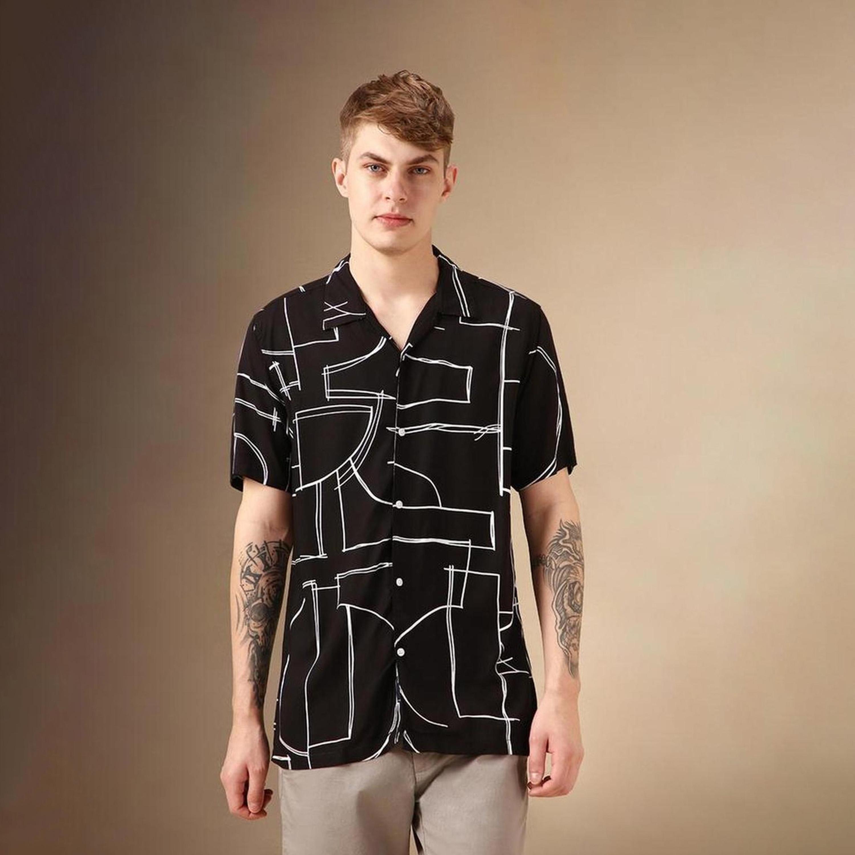 Dennis Lingo X Styli Multicolor Smart Abstract Printed Cuban Collar Relaxed Fit Casual Shirt-men-clothing-shirts-image-1