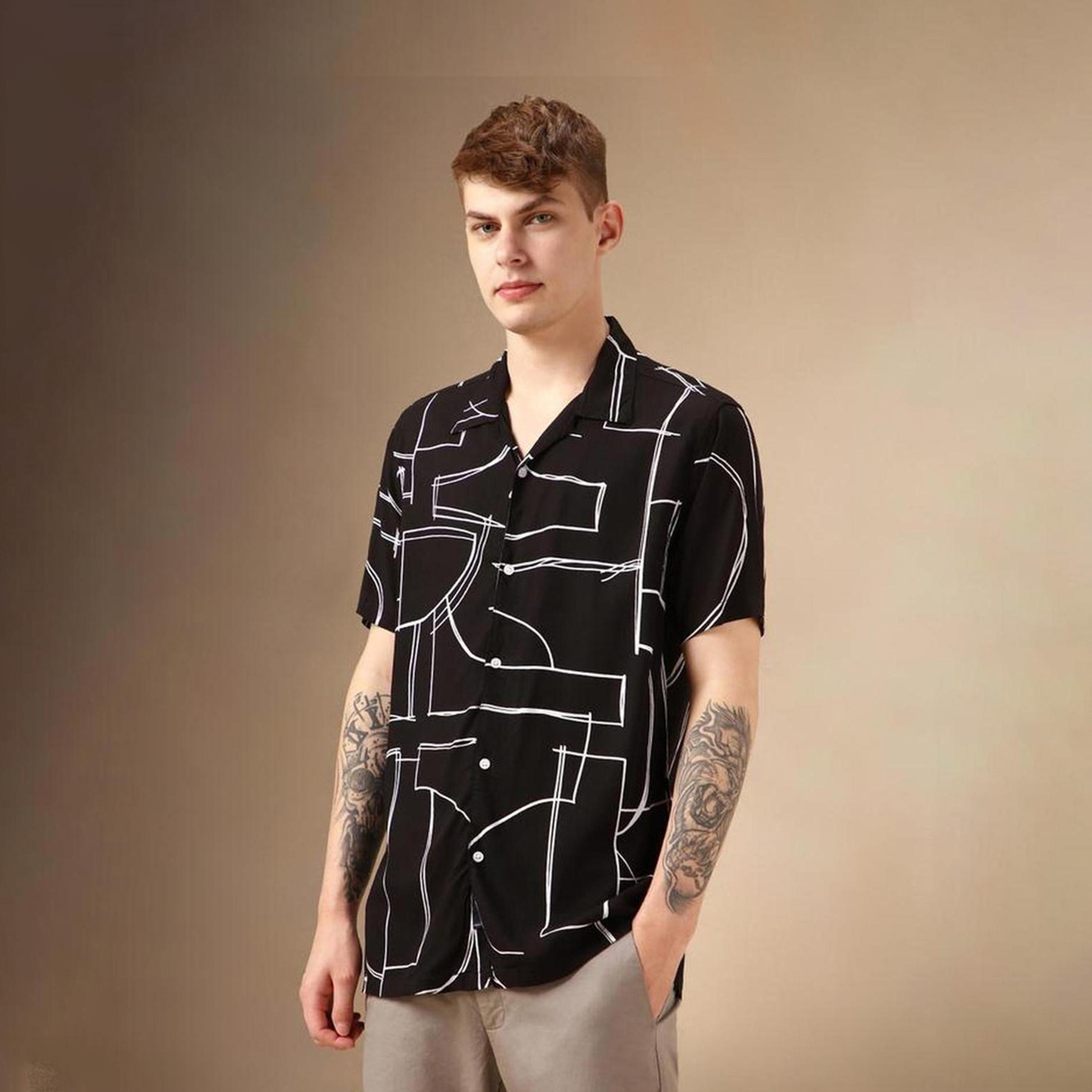 Dennis Lingo X Styli Multicolor Smart Abstract Printed Cuban Collar Relaxed Fit Casual Shirt-men-clothing-shirts-image-3