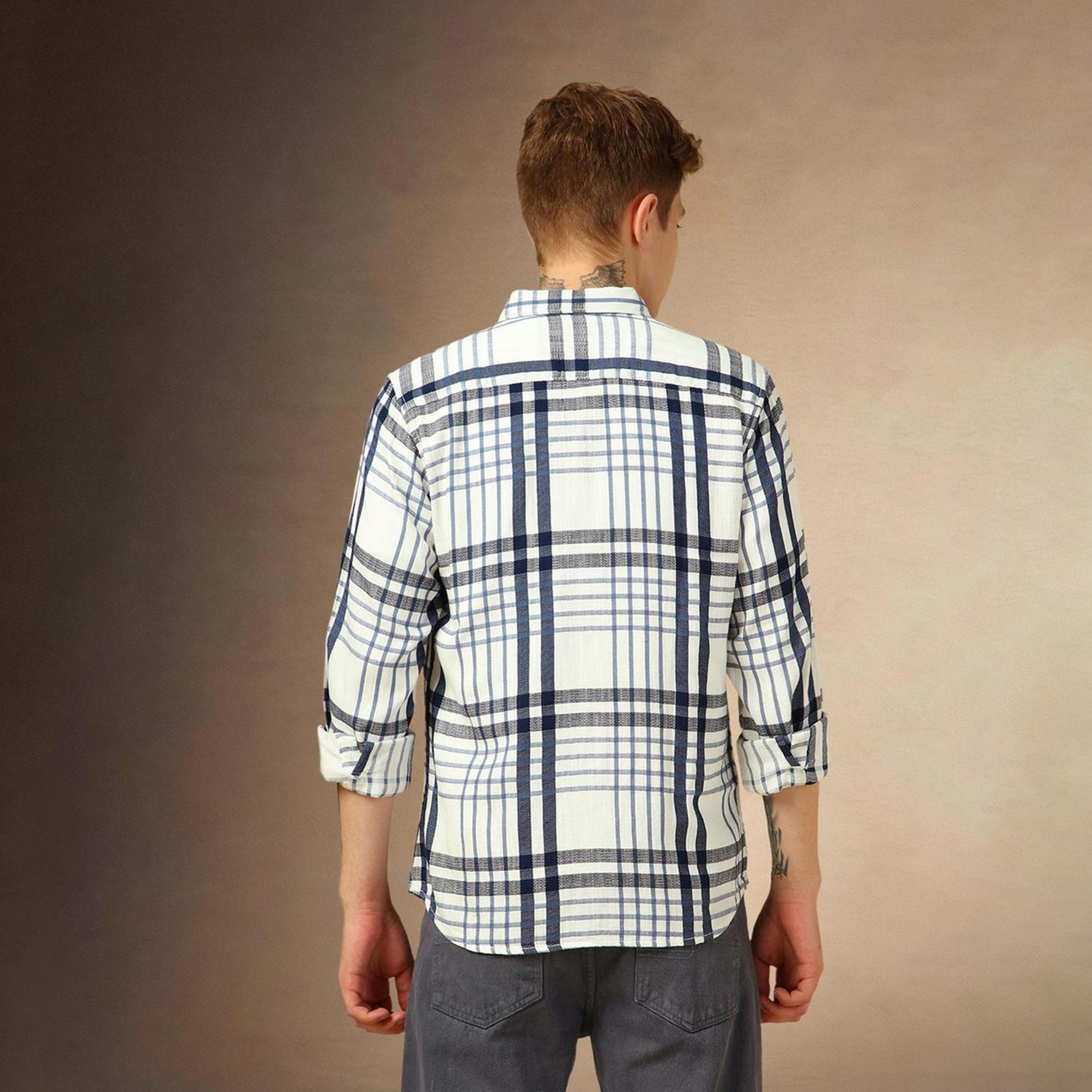 دينيس لينغو× ستايلي-  قميص كاجوال قطن للرجال ياقة واسعة قماش ترتان ذو مربعات-men-clothing-shirts-image-4