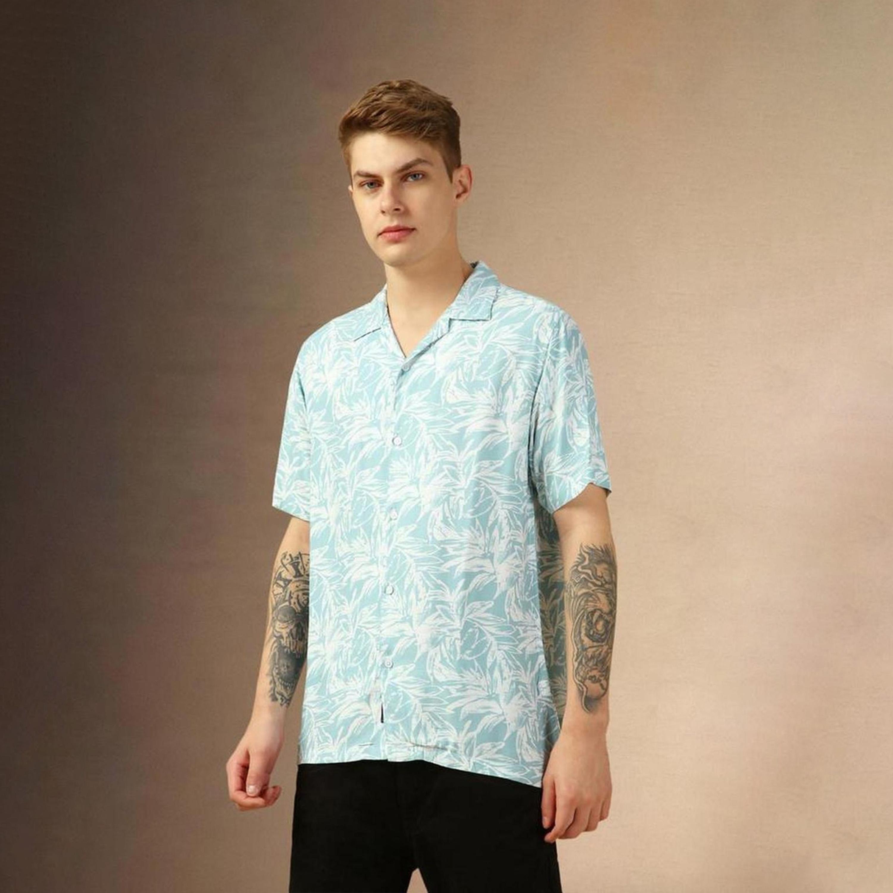 دينيس لينغو× ستايلي-  قميص كاجوال متعدد الألوان ياقة كوبية ومورّد-men-clothing-shirts-image-2