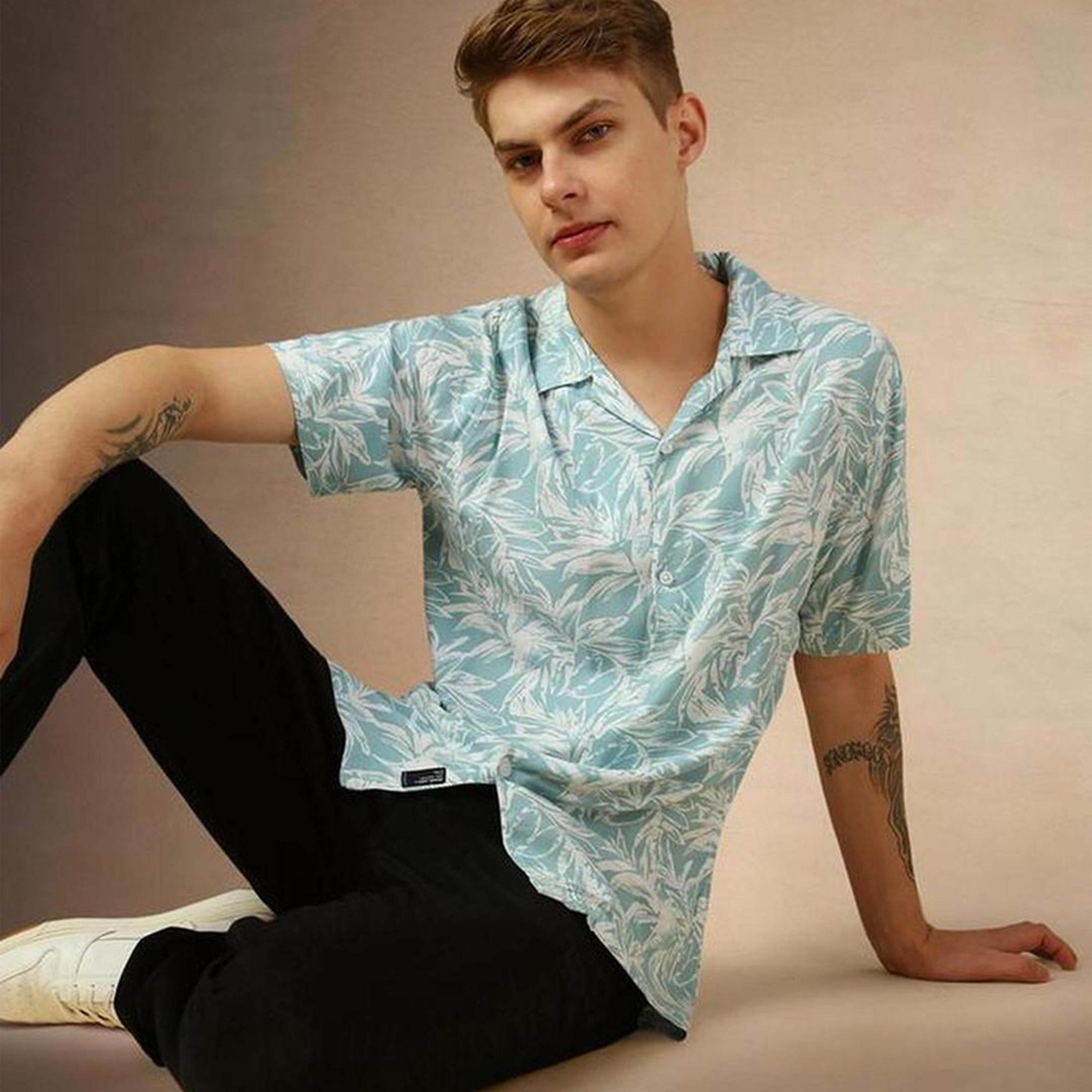 دينيس لينغو× ستايلي-  قميص كاجوال متعدد الألوان ياقة كوبية ومورّد-men-clothing-shirts-image-4