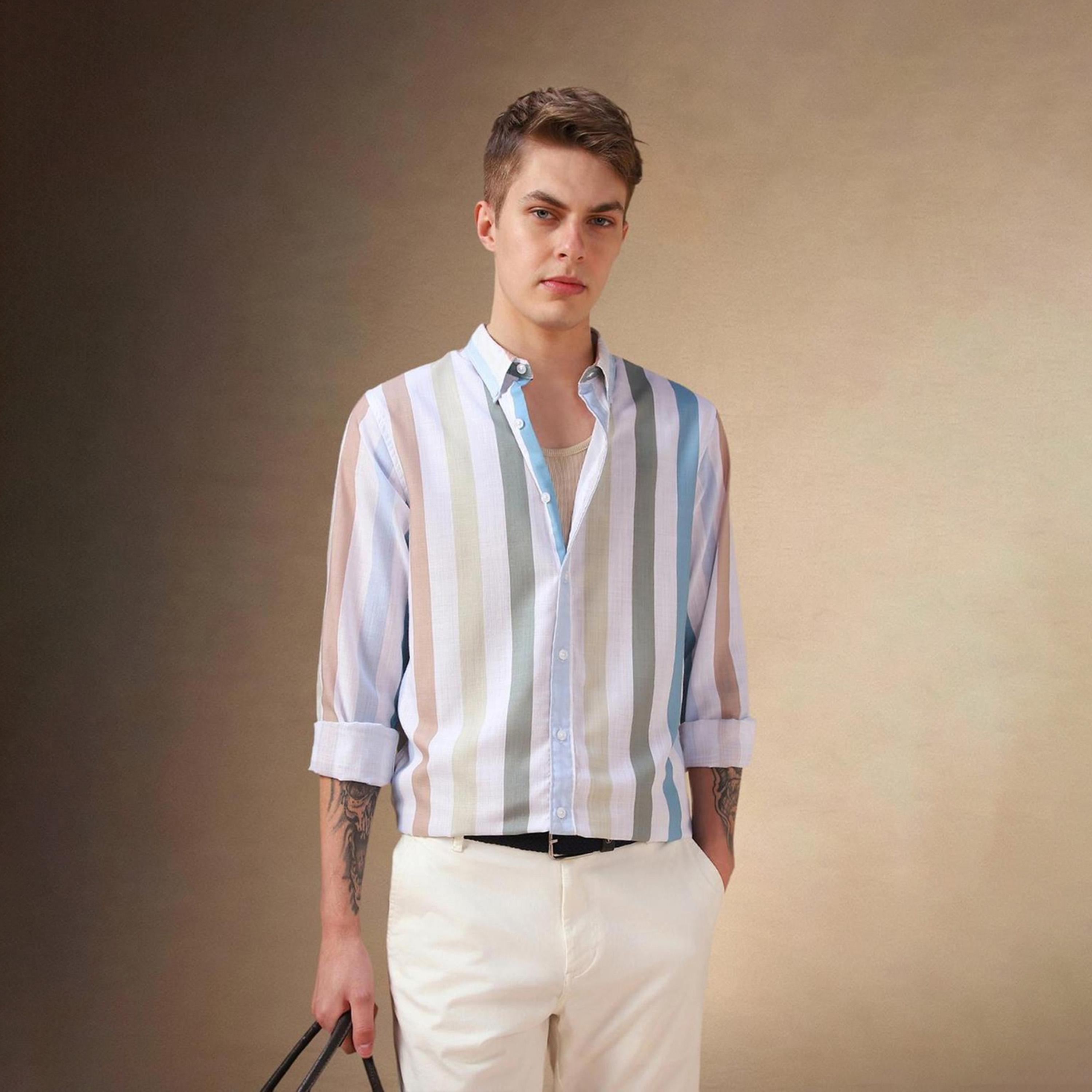 Dennis Lingo X Styli Men Button-Down Collar Vertical Striped Cotton Casual Shirt-men-clothing-shirts-image-2