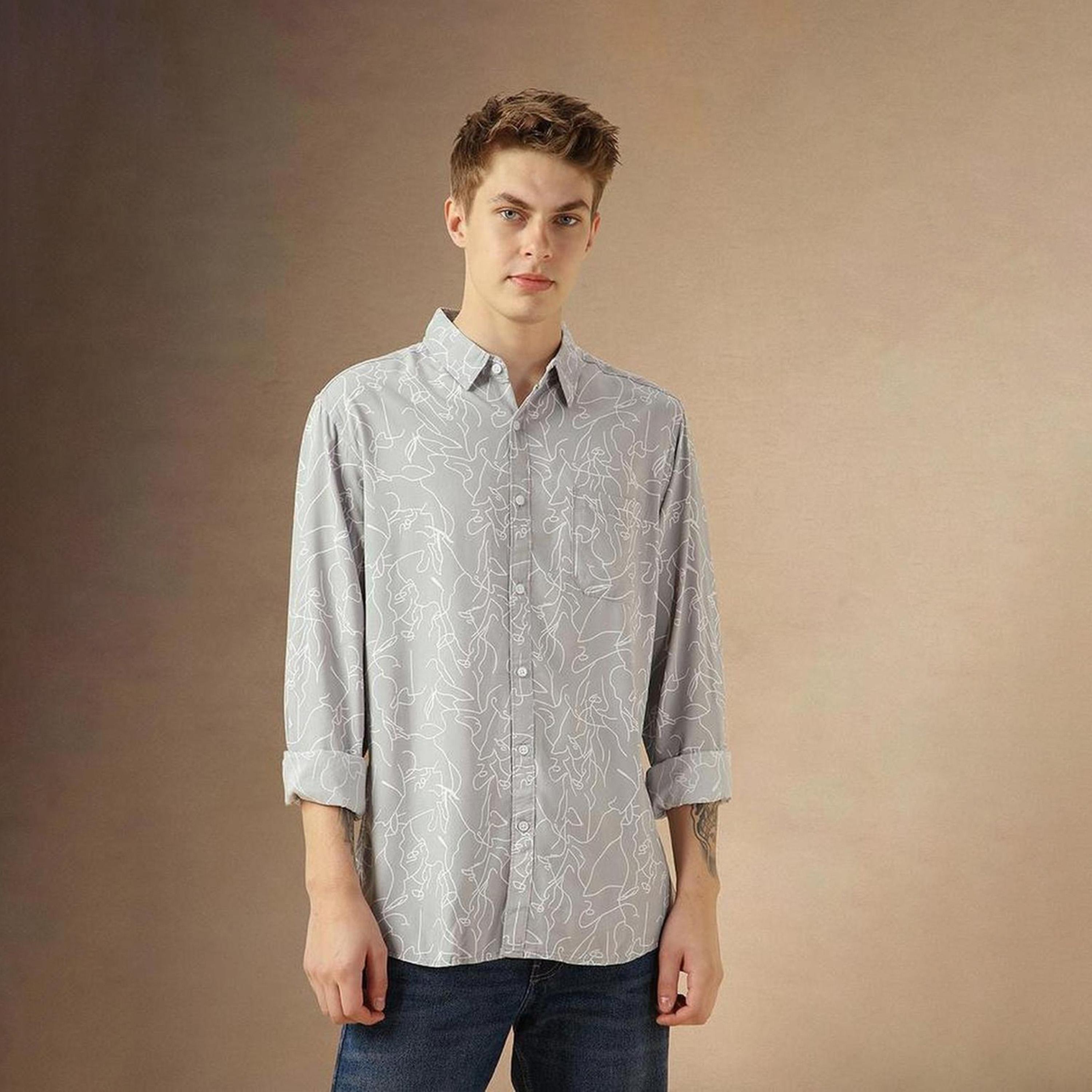 Dennis Lingo X Styli Multicolor Abstract Printed Spread Collar Long Sleeves Cotton Casual Shirt-men-clothing-shirts-image-1