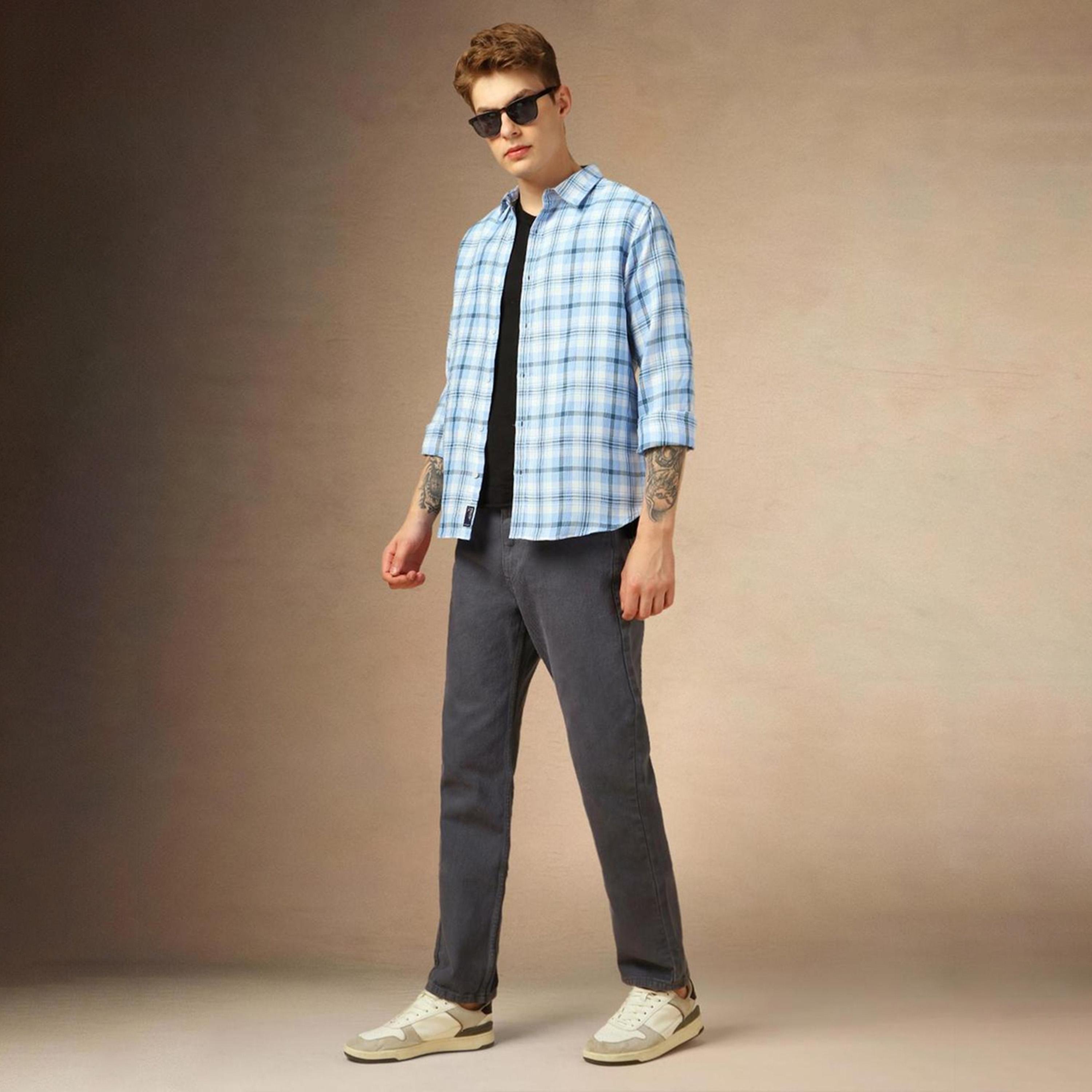 دينيس لينغو× ستايلي-  قميص كاجوال متعدد الألوان ياقة واسعة من قطن الترتان ومقاس مريح-men-clothing-shirts-image-1