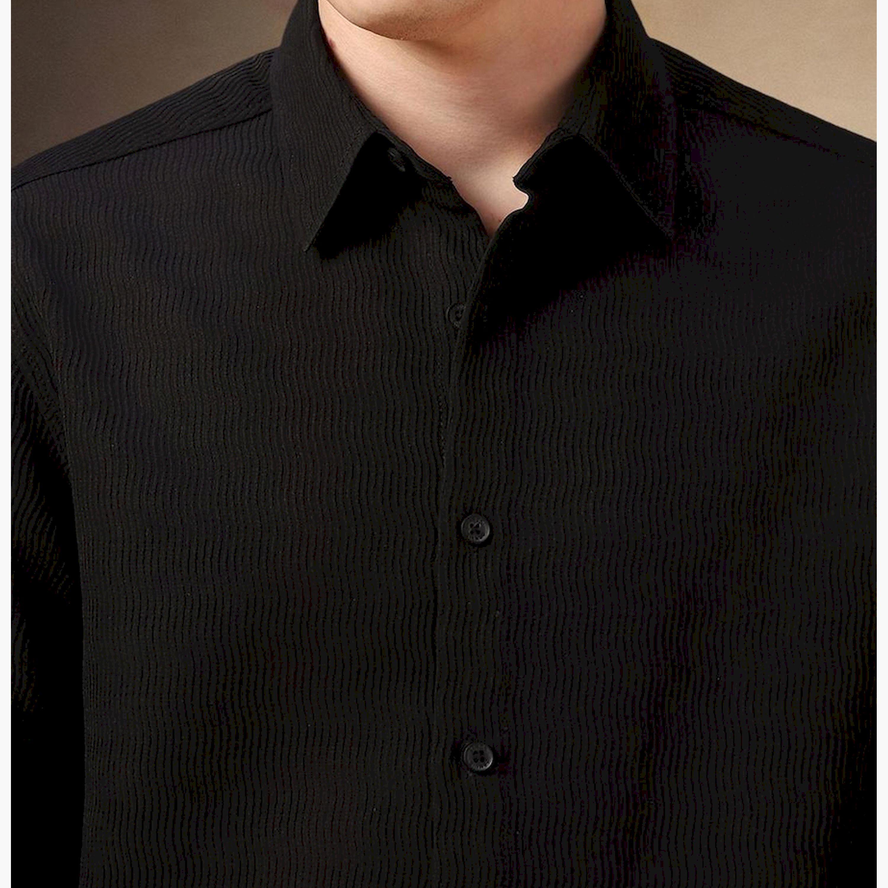 Dennis Lingo X Styli Black Spread Collar Solid Cotton Casual Shirt-men-clothing-shirts-image-5